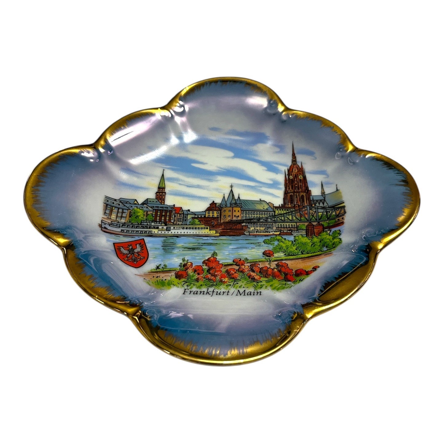 Vintage Tirschenreuth Frankfurt/Main Souvenir Plate – Scalloped Edge, Luster Glaze, 8.5", Germany