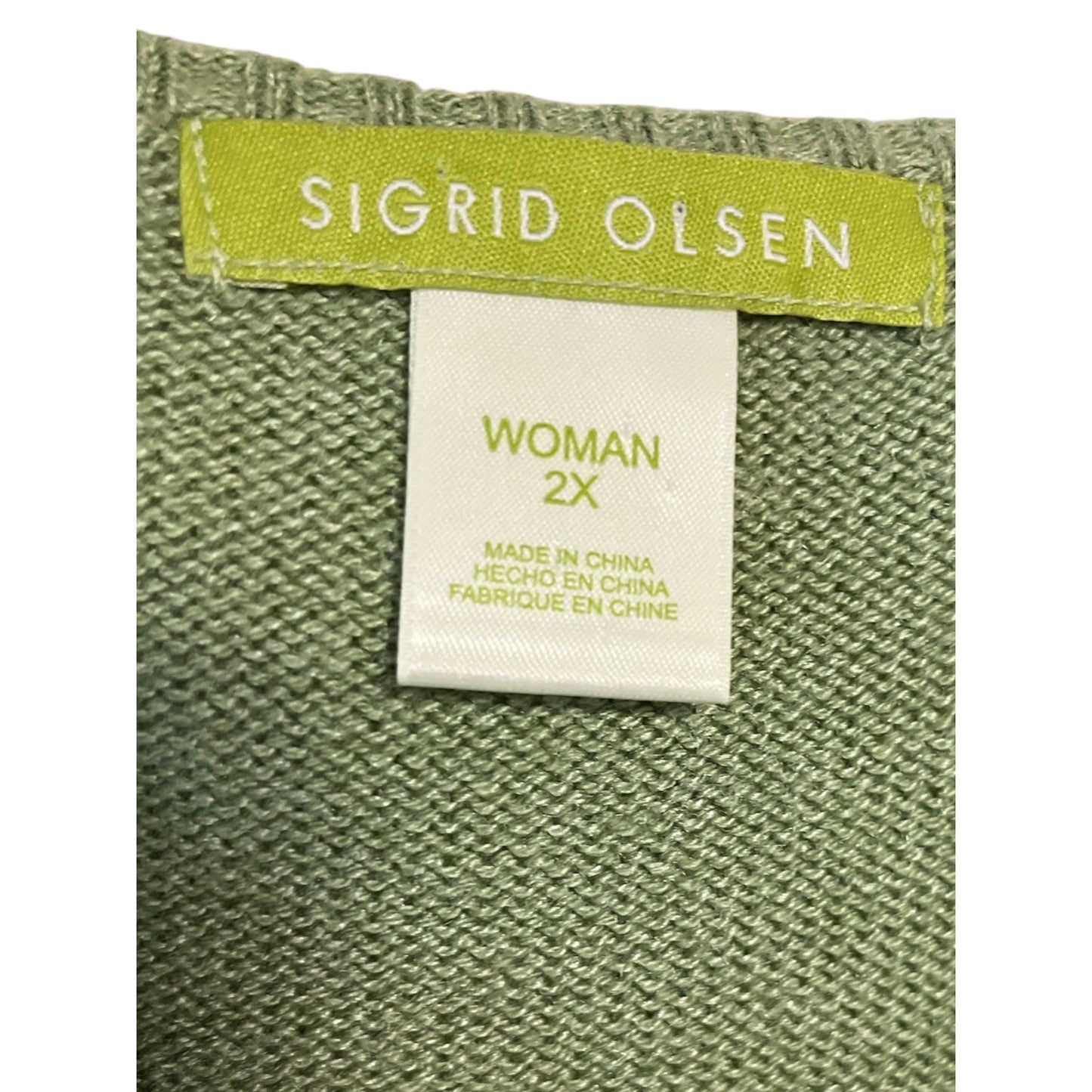 VTG Sigrid Olsen Woman 2X Green Silk Blend Cardigan & Tank Twinset – Beaded Embellished Knit with Velvet Trim