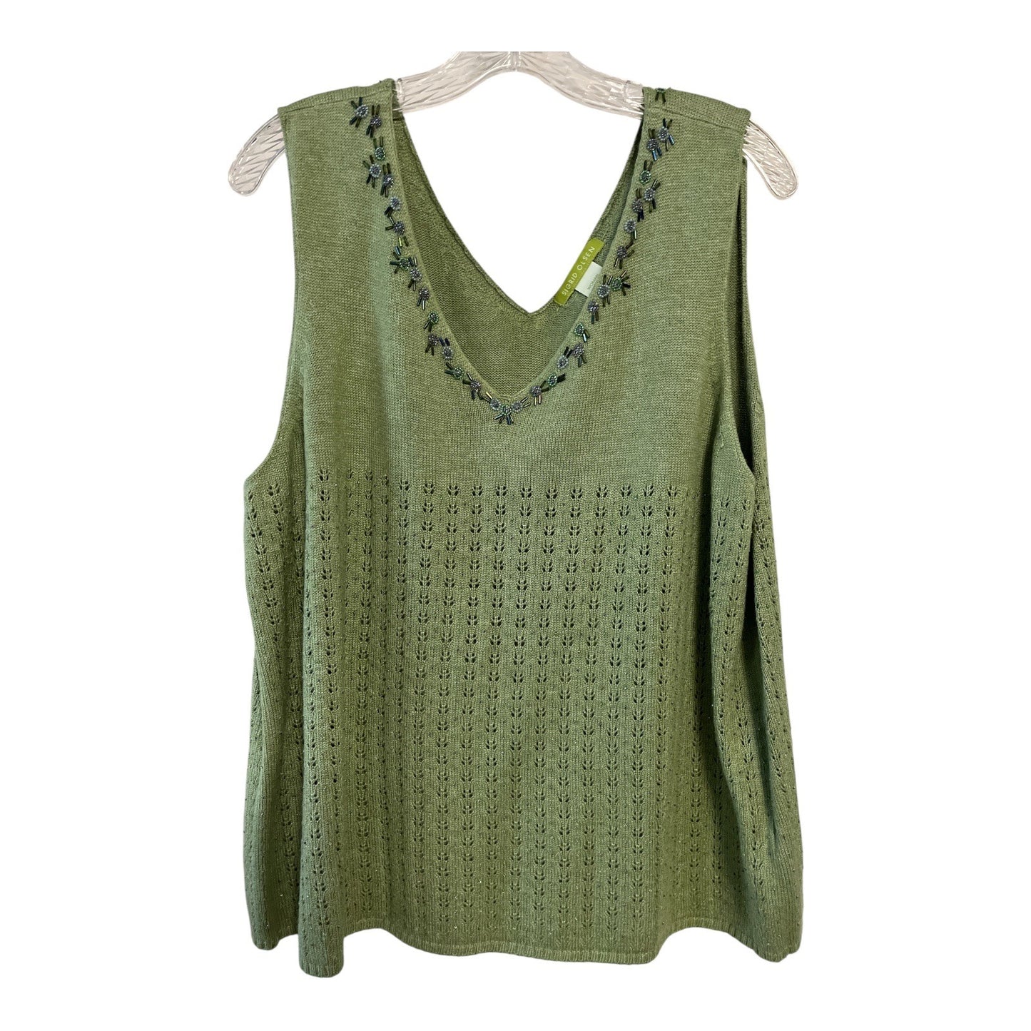 VTG Sigrid Olsen Woman 2X Green Silk Blend Cardigan & Tank Twinset – Beaded Embellished Knit with Velvet Trim