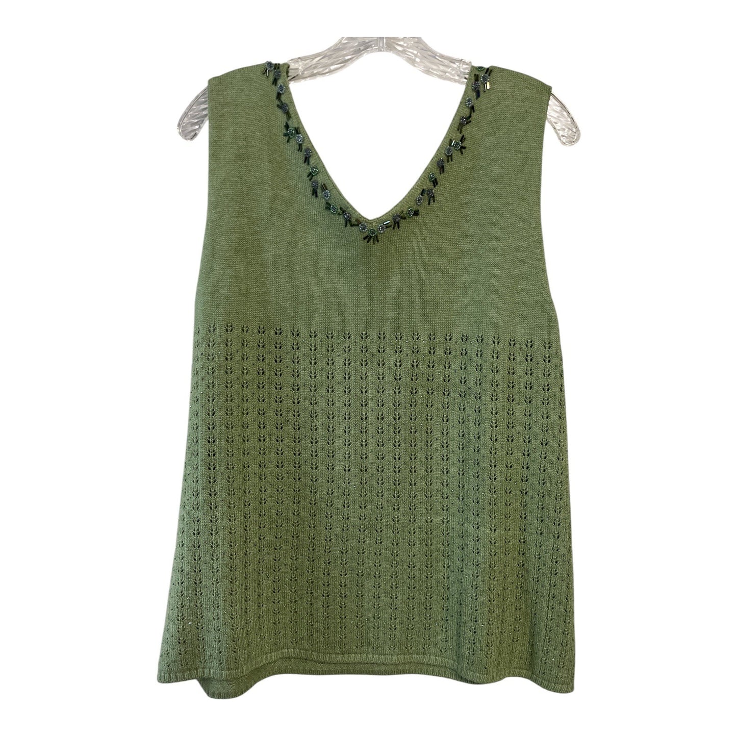 VTG Sigrid Olsen Woman 2X Green Silk Blend Cardigan & Tank Twinset – Beaded Embellished Knit with Velvet Trim