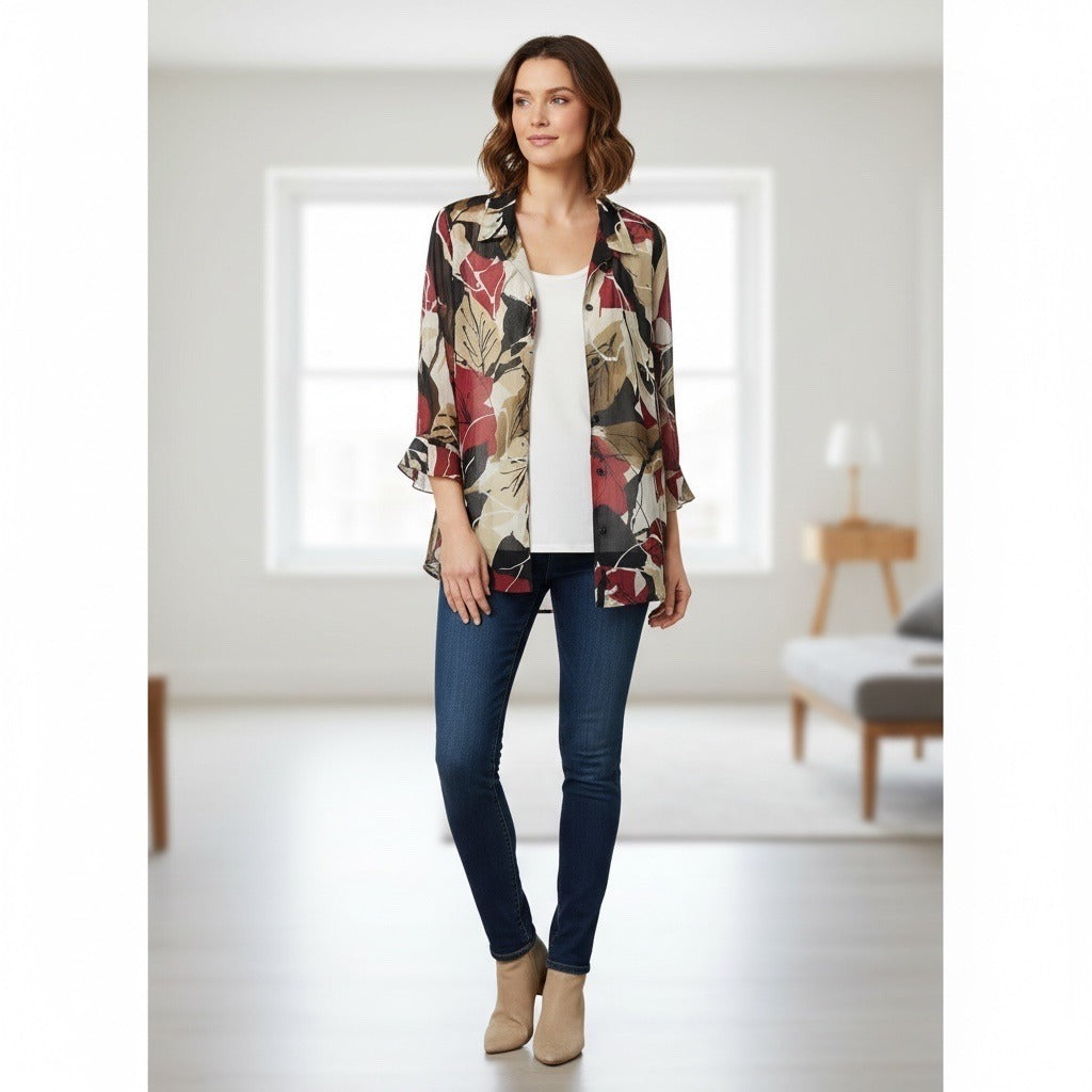 Alfred Dunner Women’s Sheer Floral Button Front Blouse Size 18W