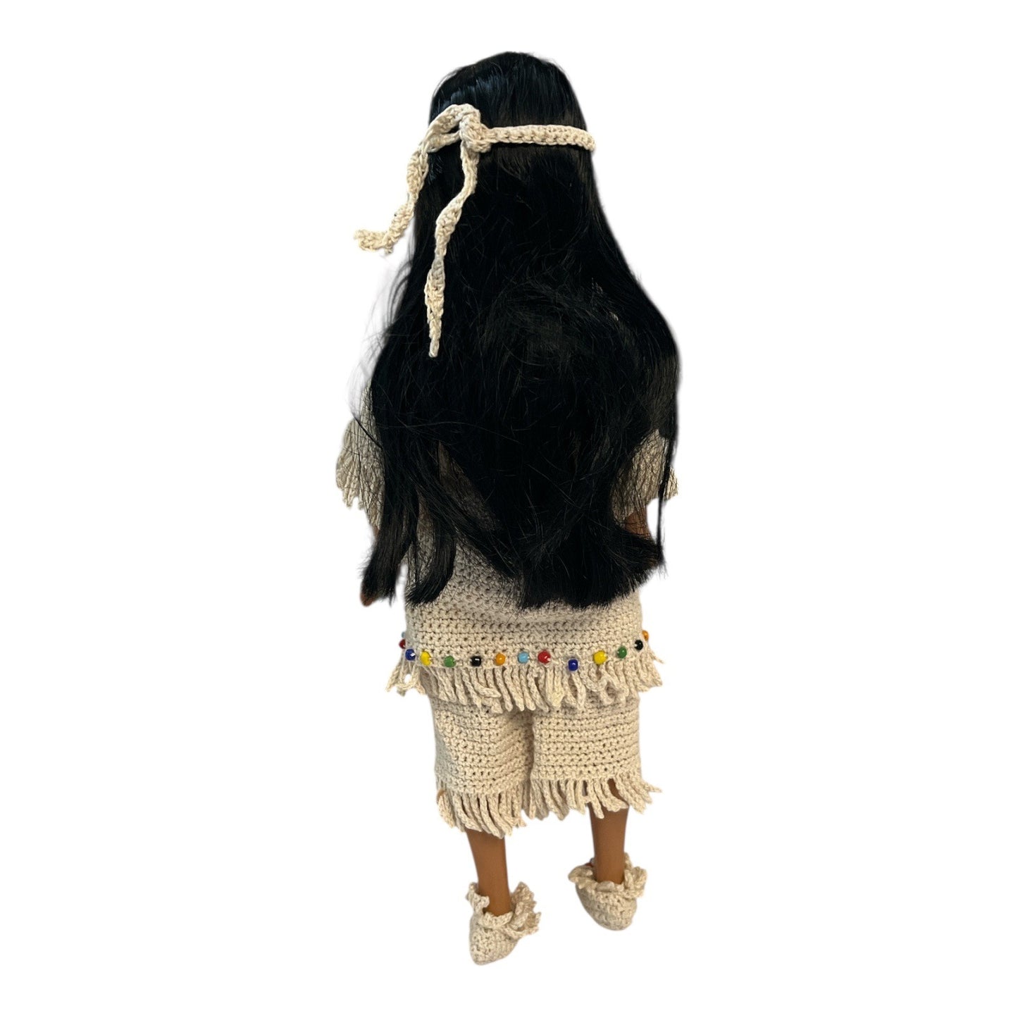 Handcrafted 14" Indigenous-Style Doll – Crochet Dress, Headband & Beads