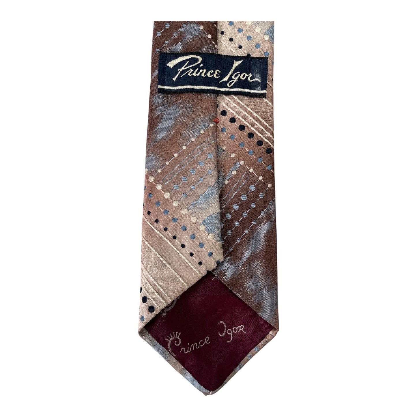 Vintage Prince Igor Men’s Tie – Brown Blue Striped Geometric Pattern