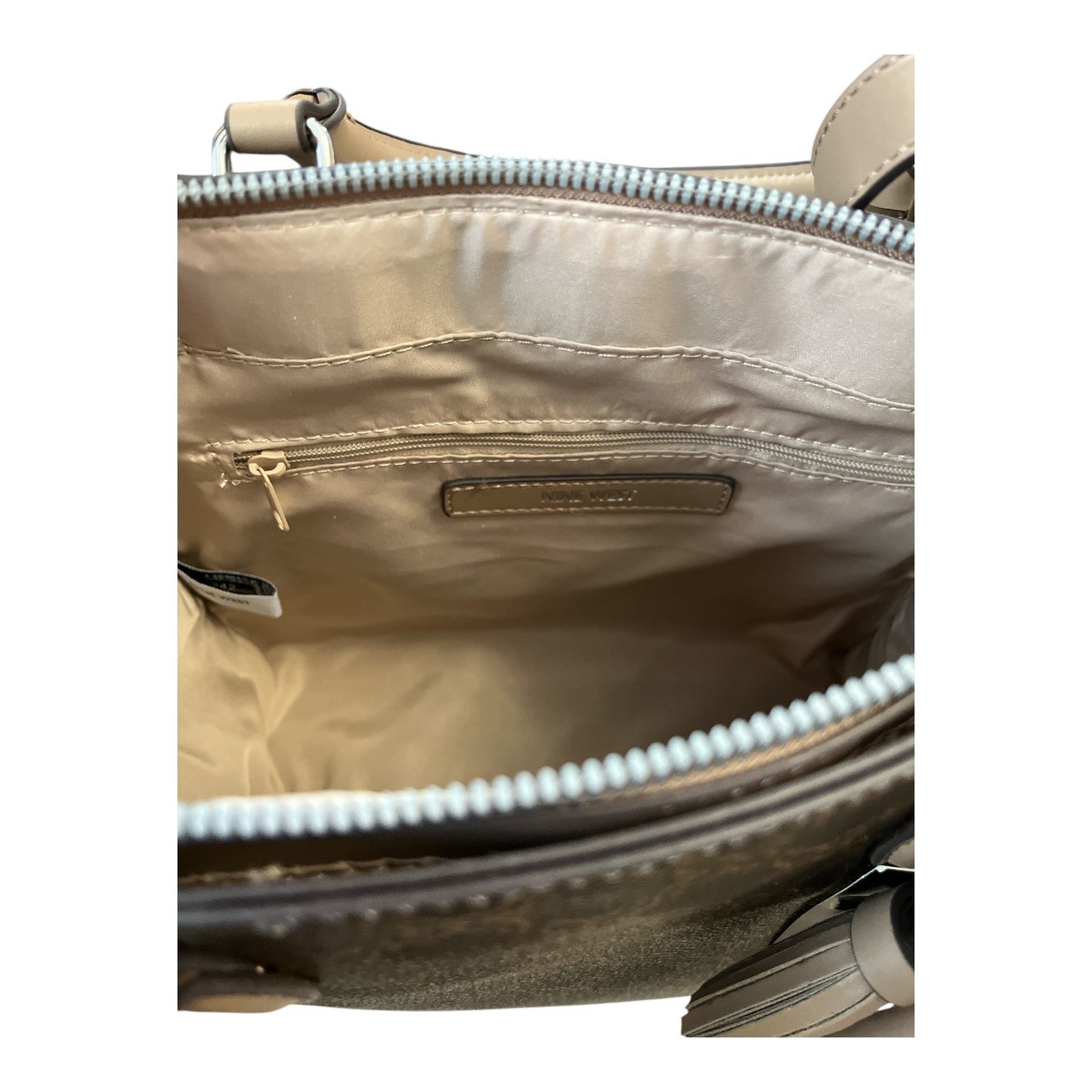 Nine West Monogram Satchel Crossbody Bag Brown Taupe Faux Leather New With Tags