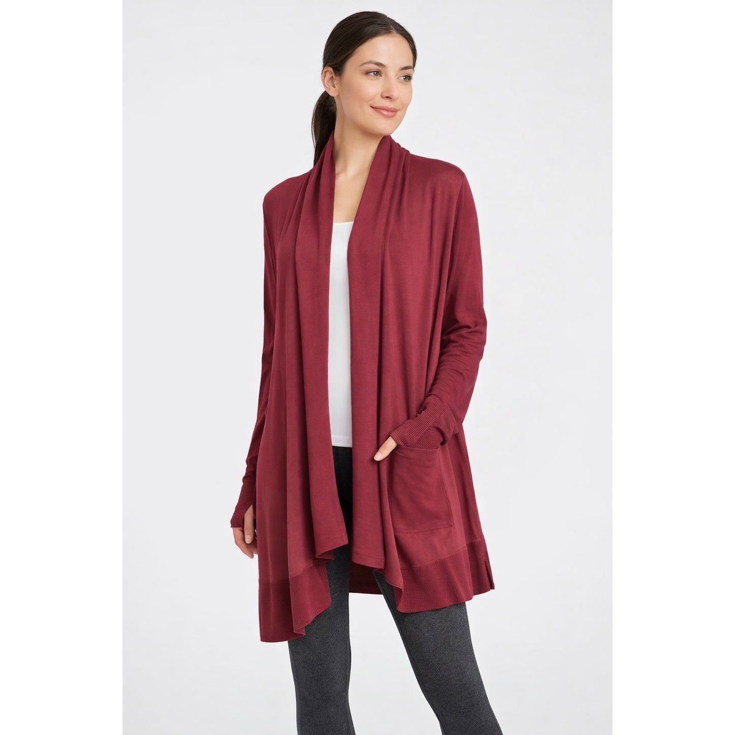 Athleta Pranayama Wrap Cardigan Women’s Medium Burgundy Open Front