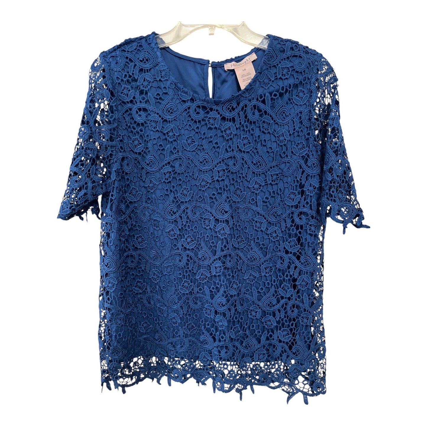 Philosophy Women’s Lace Overlay Top – Size Large – Royal Blue – Modern