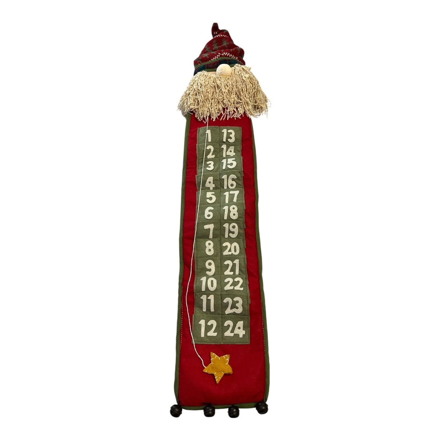 Vintage 2007 Santa Advent Calendar Wall Hanging – Fourstar Group – Bendable Knit Hat – Yarn Beard – 24 Countdown Pockets – Missing Pom-Pom