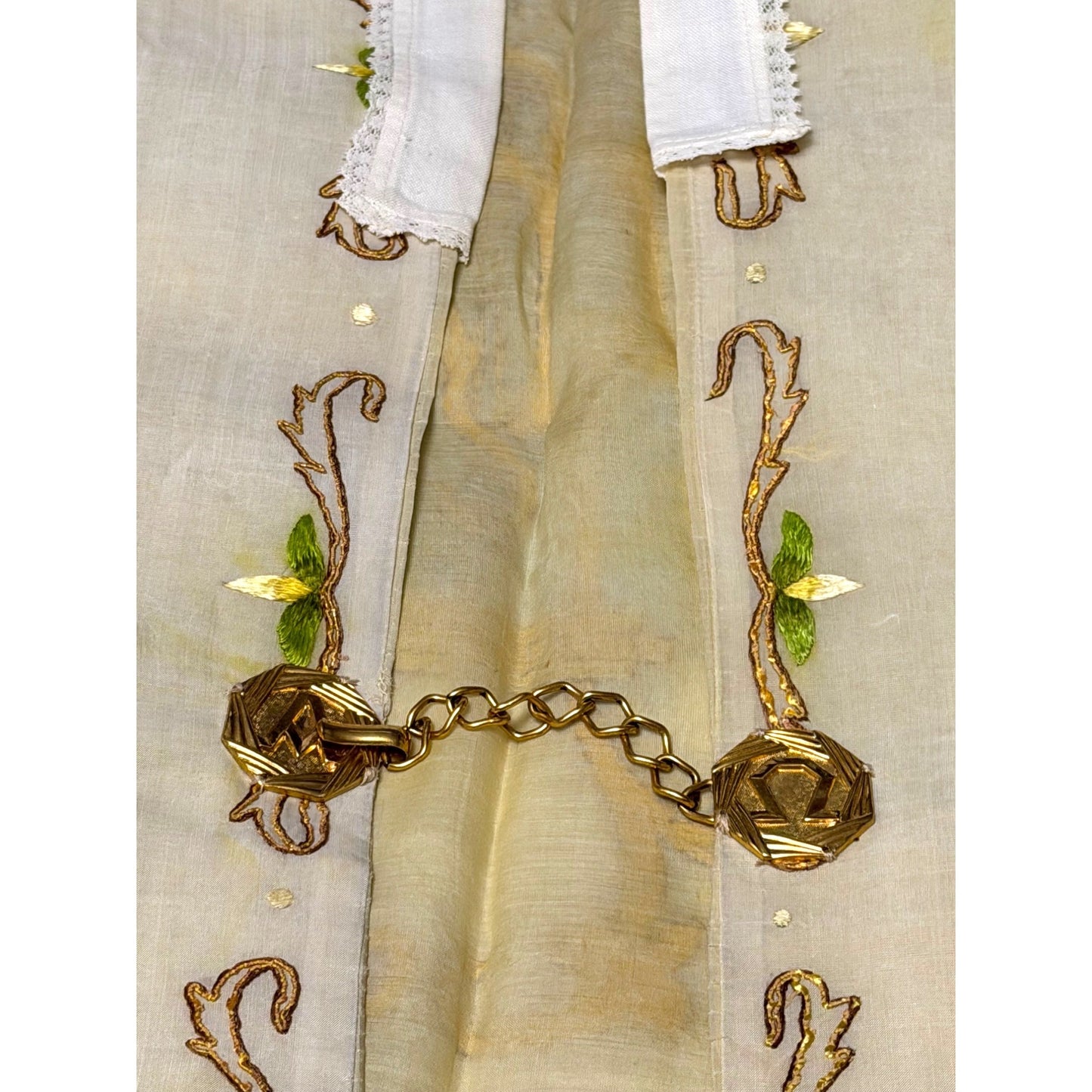 Vintage Embroidered Religious Vestment Stole Gold Floral Liturgical Ecclesiastical Garment 48x19