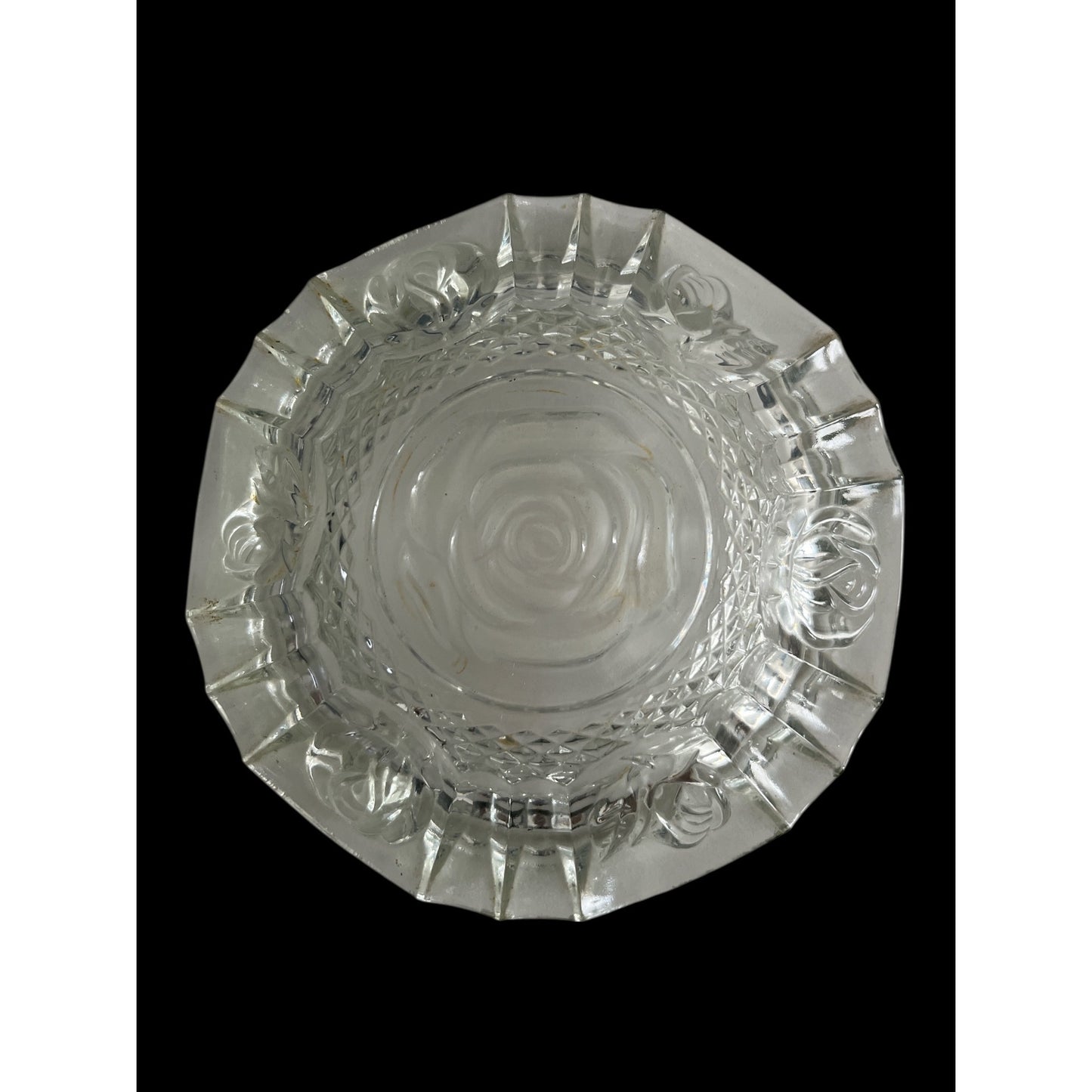 Vintage Pressed Glass Rose Motif Ashtray Clear Floral Dish