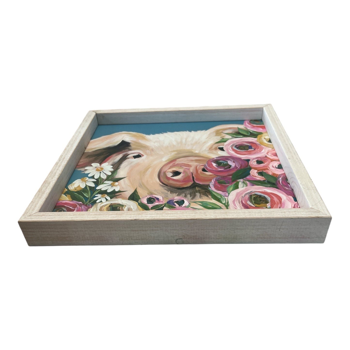 Pig in Flowers Framed Wall Art by Michele Norman – 13” Square