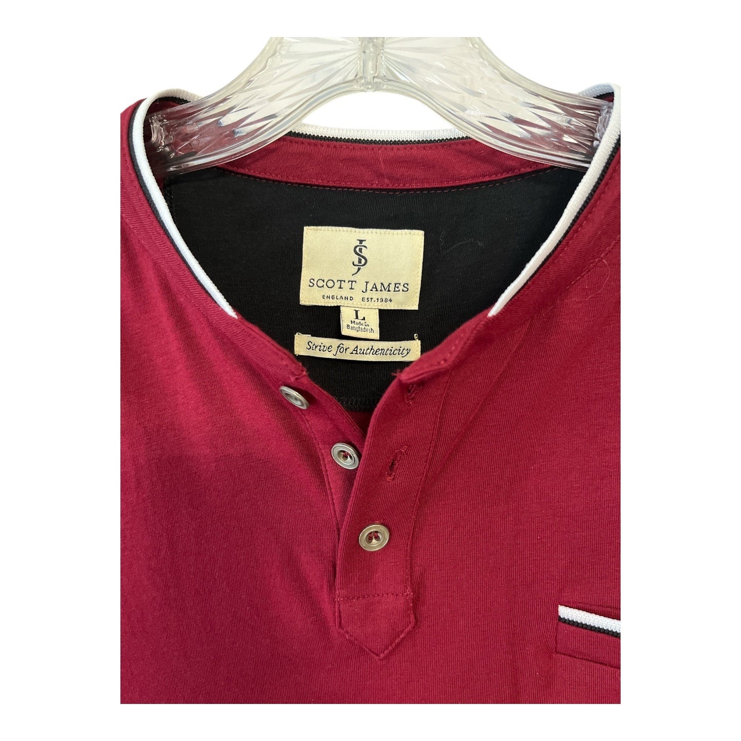 Scott James Men’s Short Sleeve Henley Shirt – Red – Size L (Fits Like U.S. Medium) – 21 x 28