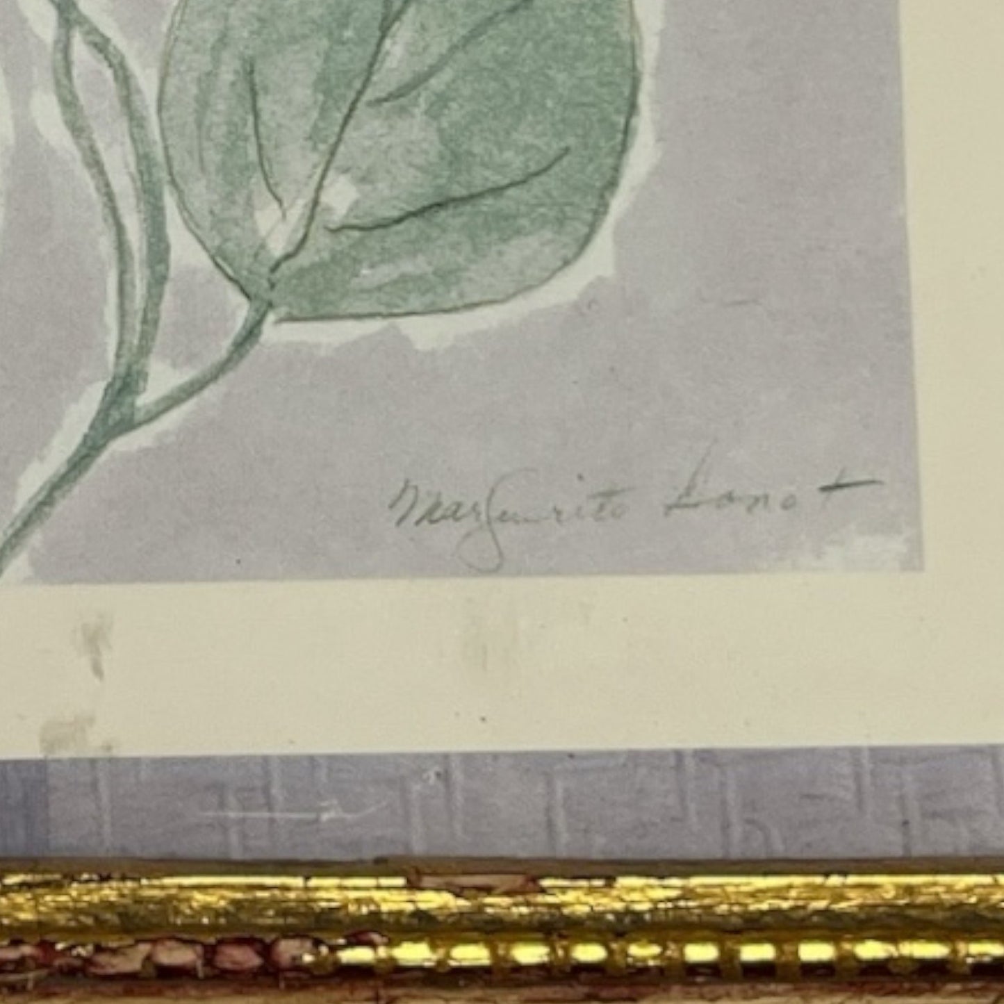 Vintage Marguerite Lanot Framed Floral Print – 7” Gold Ornate Frame Botanical Wall Art