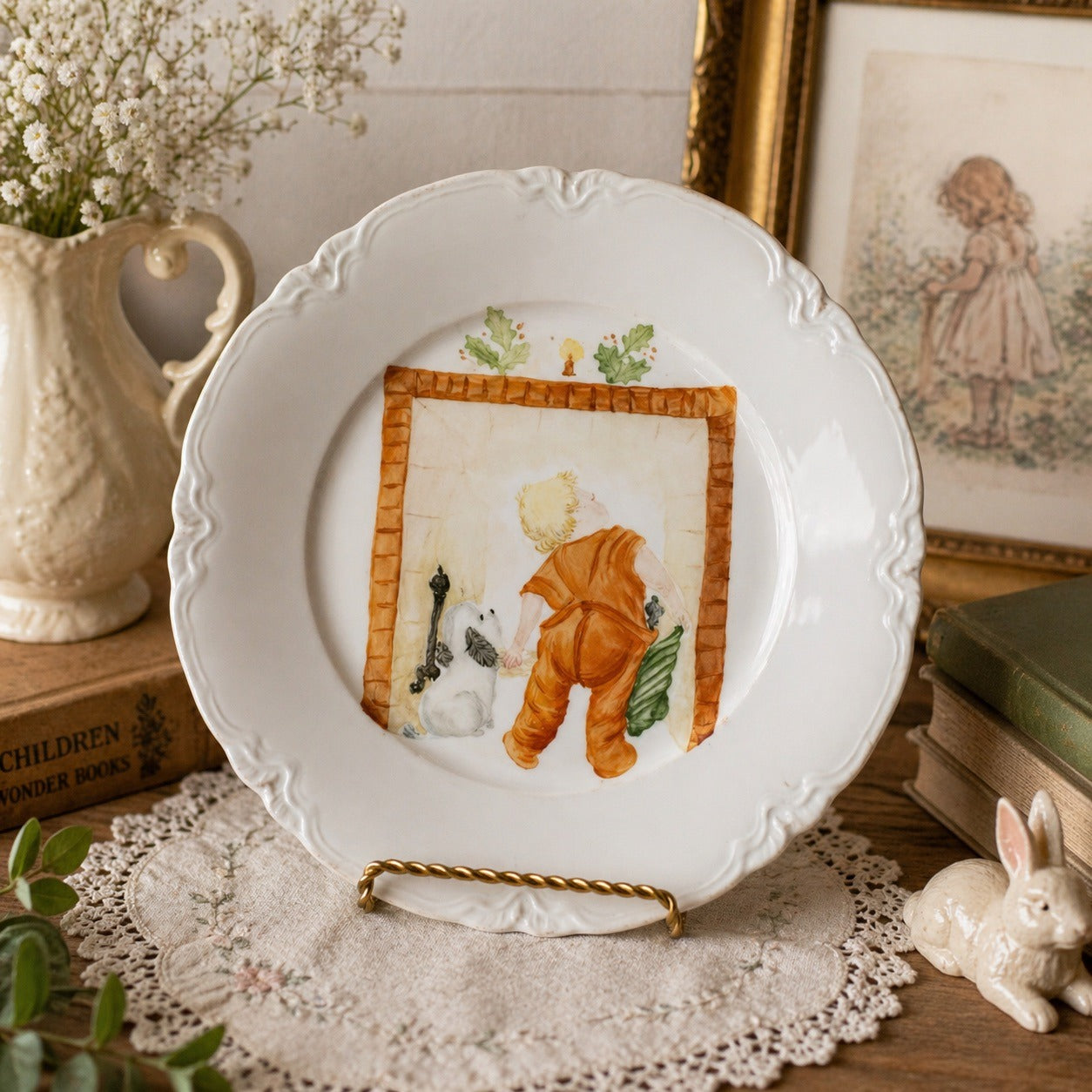 Vintage Hutschenreuther Selb Bavaria Plate Child Looking Up Chimney Santa Scene Germany