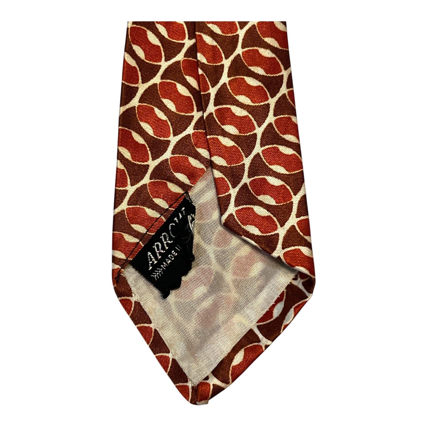 Vintage Arrow Mid-Century Mod Necktie – Brown & Red Geometric Print – Made in USA – 50”