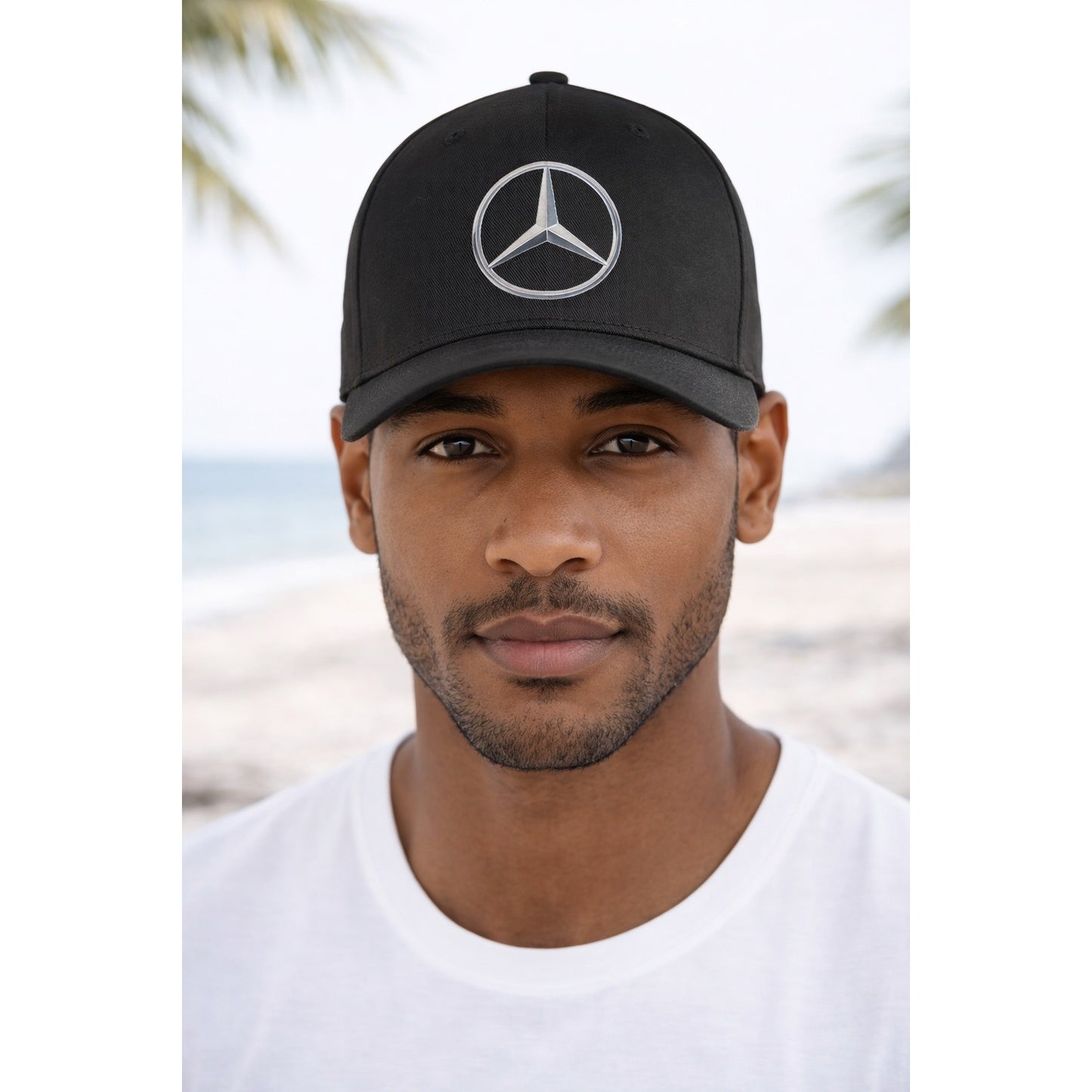 Mercedes-Benz Flexfit Black Baseball Cap Silver Logo Fitted Hat S/M