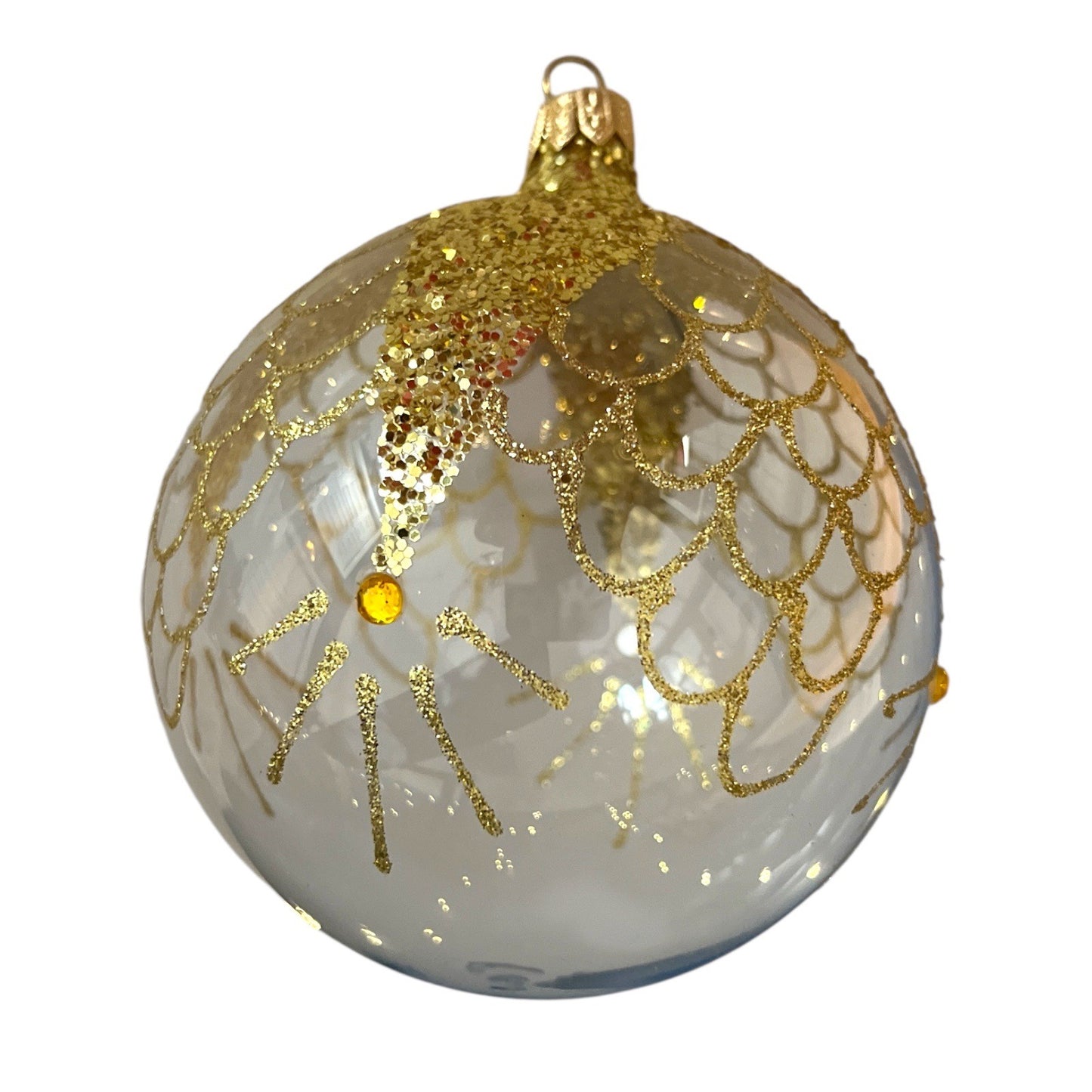 Italian Hand-Painted Glass Ornament Gilardoni Fausto | Mouth Blown Bellagio Italy | Gold Glitter