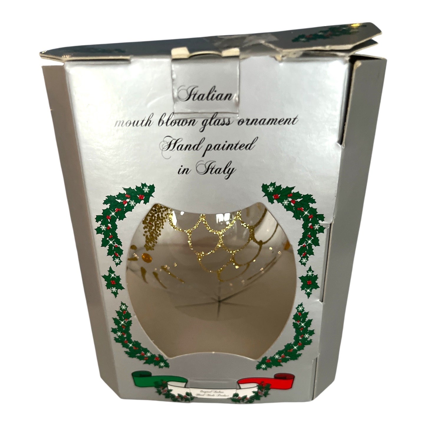 Italian Hand-Painted Glass Ornament Gilardoni Fausto | Mouth Blown Bellagio Italy | Gold Glitter