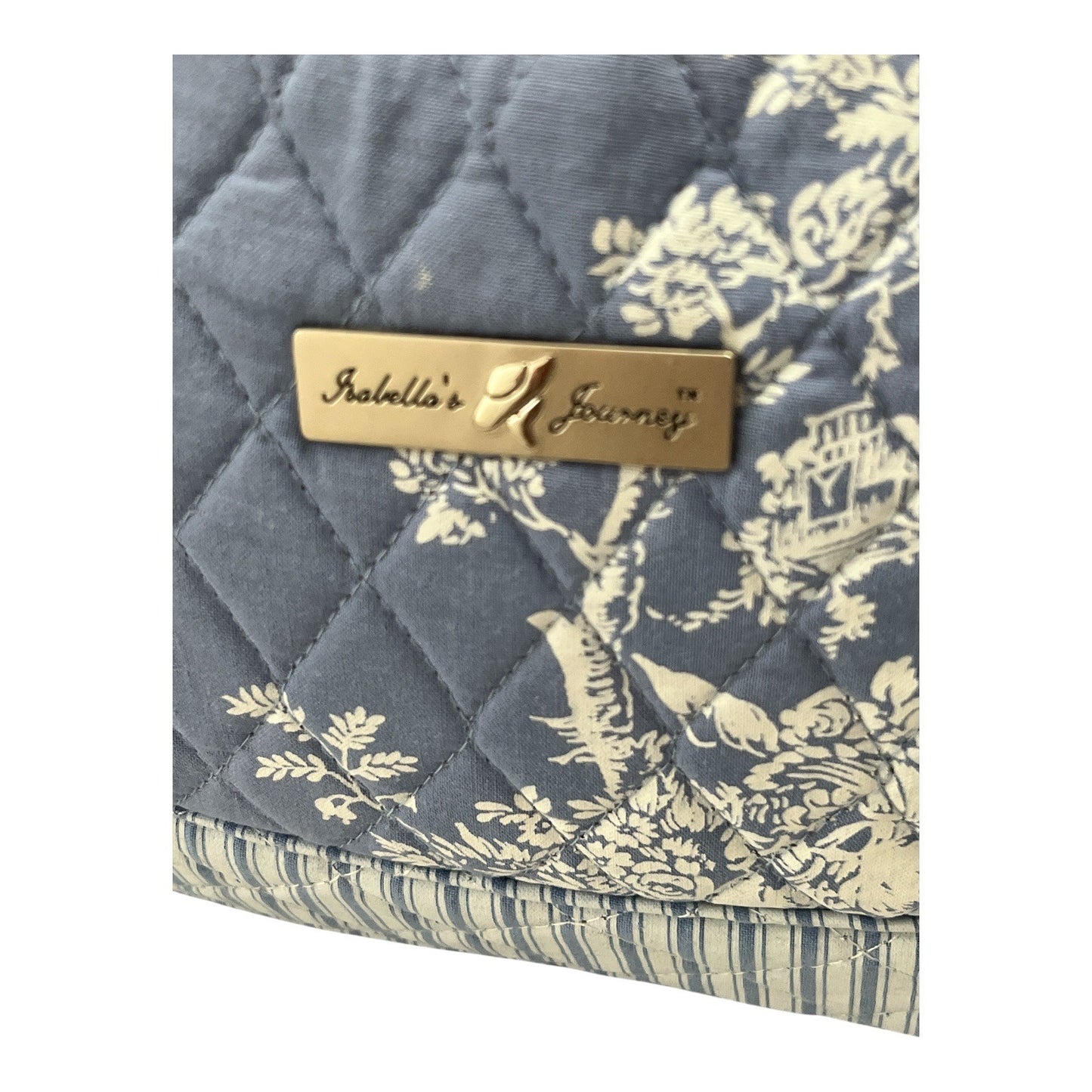 Vtg NWT Isabella’s Journey Quilted Shoulder Bag – Blue Toile Floral Print, 8x12x4, 9” Drop