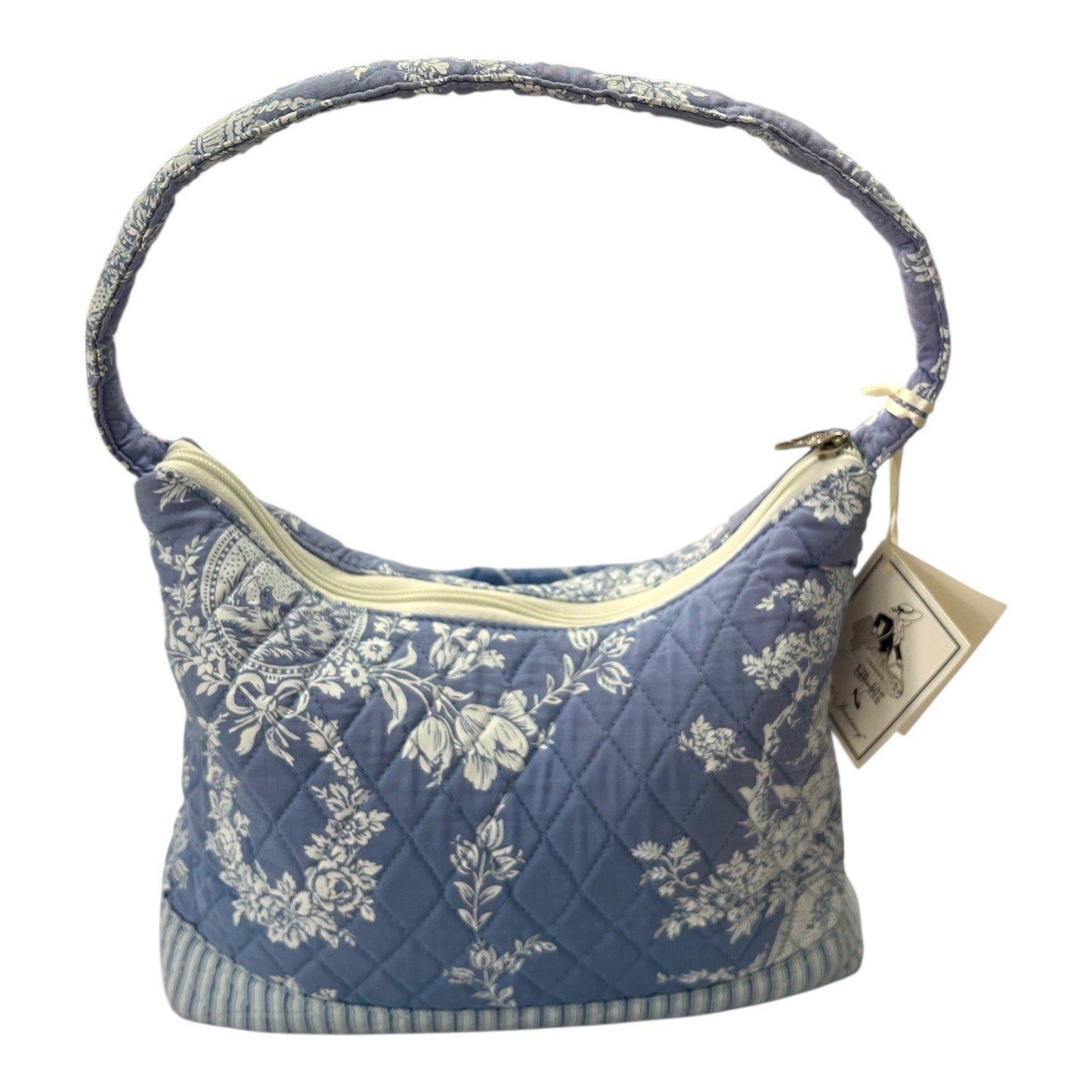 Vtg NWT Isabella’s Journey Quilted Shoulder Bag – Blue Toile Floral Print, 8x12x4, 9” Drop