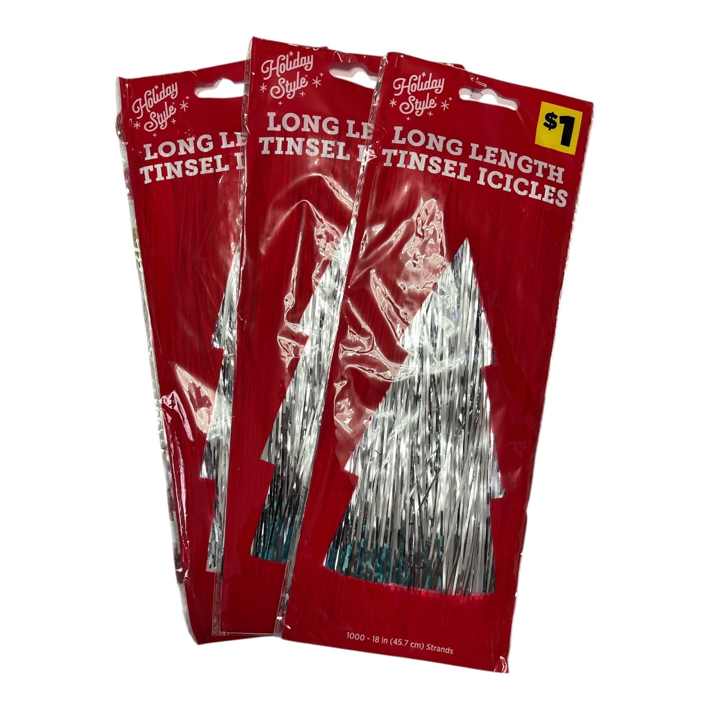 Holiday Time & Holiday Style Tinsel Icicles – 5 Packs of 1000 Strands Each Silver Christmas Tree Decoration