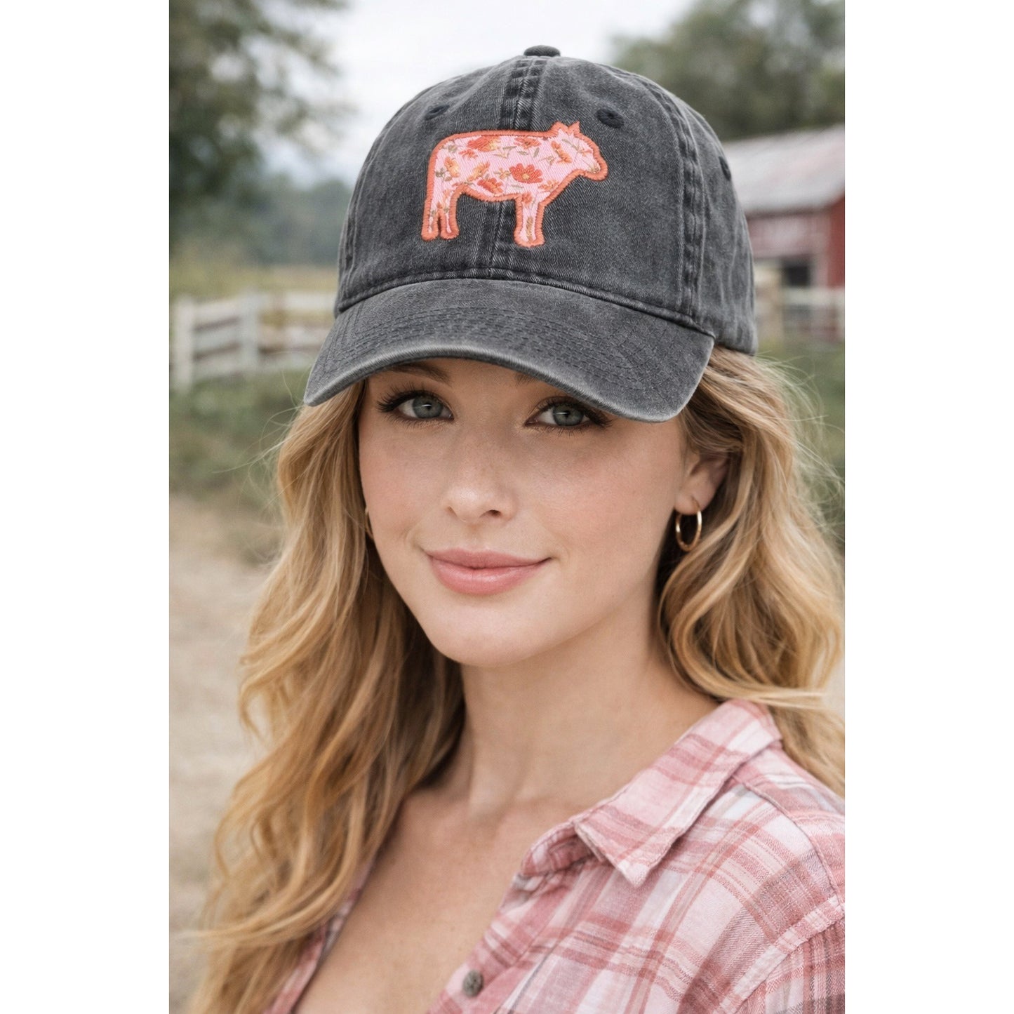 Infinity Her Floral Cow Patch Cowgirl Baseball Cap Washed Black