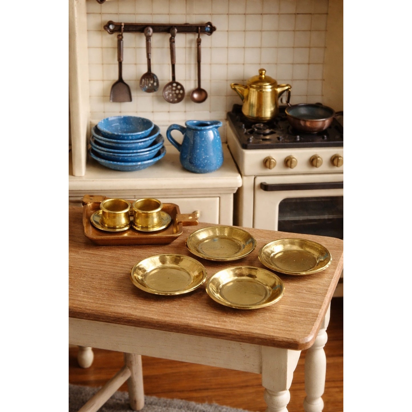Vintage Dollhouse Miniature Kitchen Lot Metal Enamelware Cookware