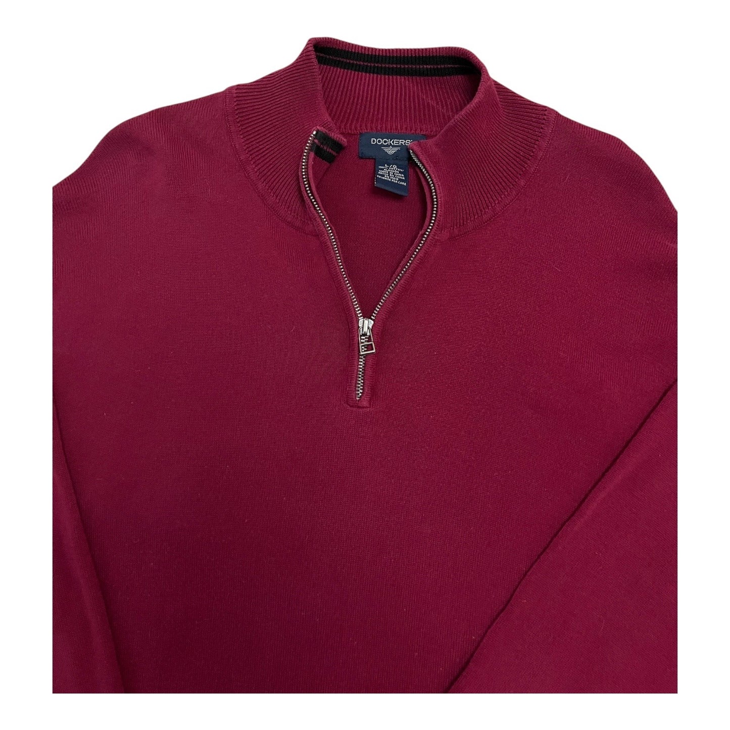 Dockers Men’s XL Quarter Zip Sweater Red Cotton Blend Pullover Casual Knit Y2K