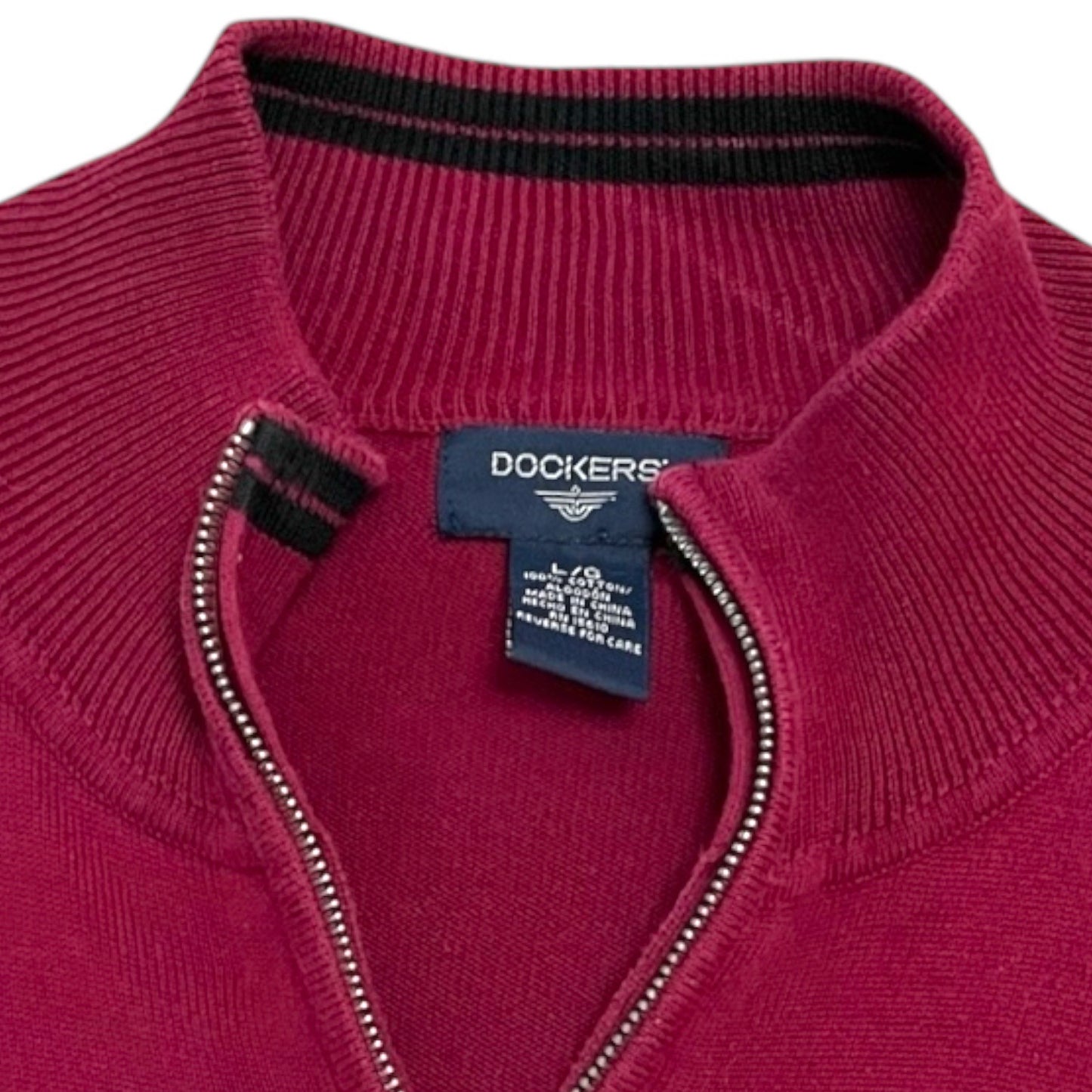 Dockers Men’s XL Quarter Zip Sweater Red Cotton Blend Pullover Casual Knit Y2K