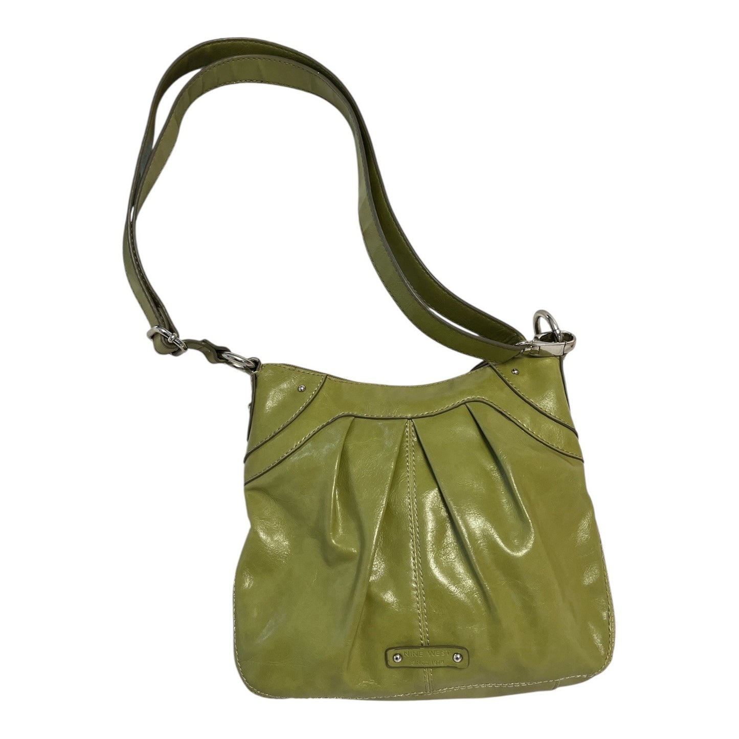 Nine West Green Crossbody Shoulder Bag – Faux Leather Pleated Front, Adjustable Strap