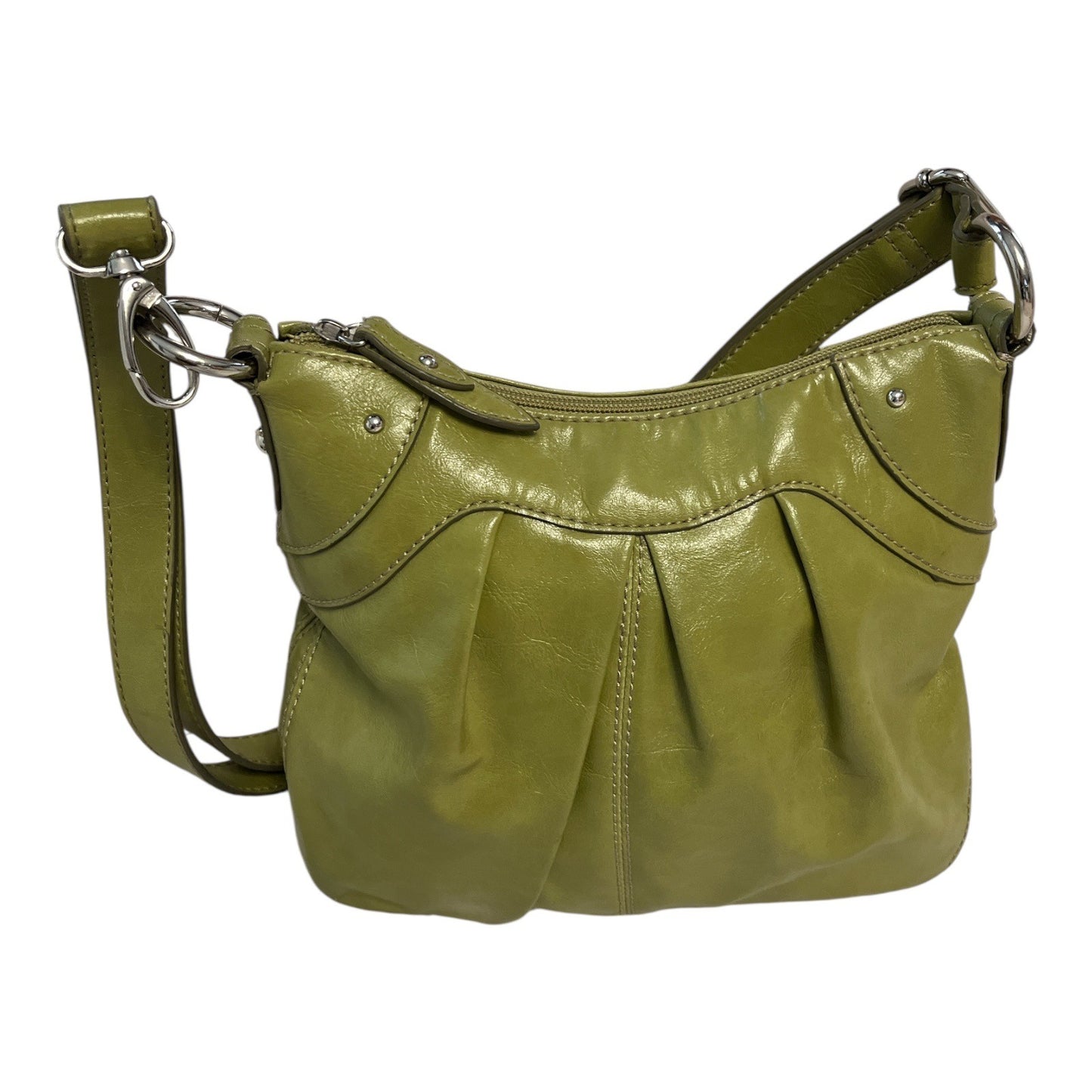 Nine West Green Crossbody Shoulder Bag – Faux Leather Pleated Front, Adjustable Strap