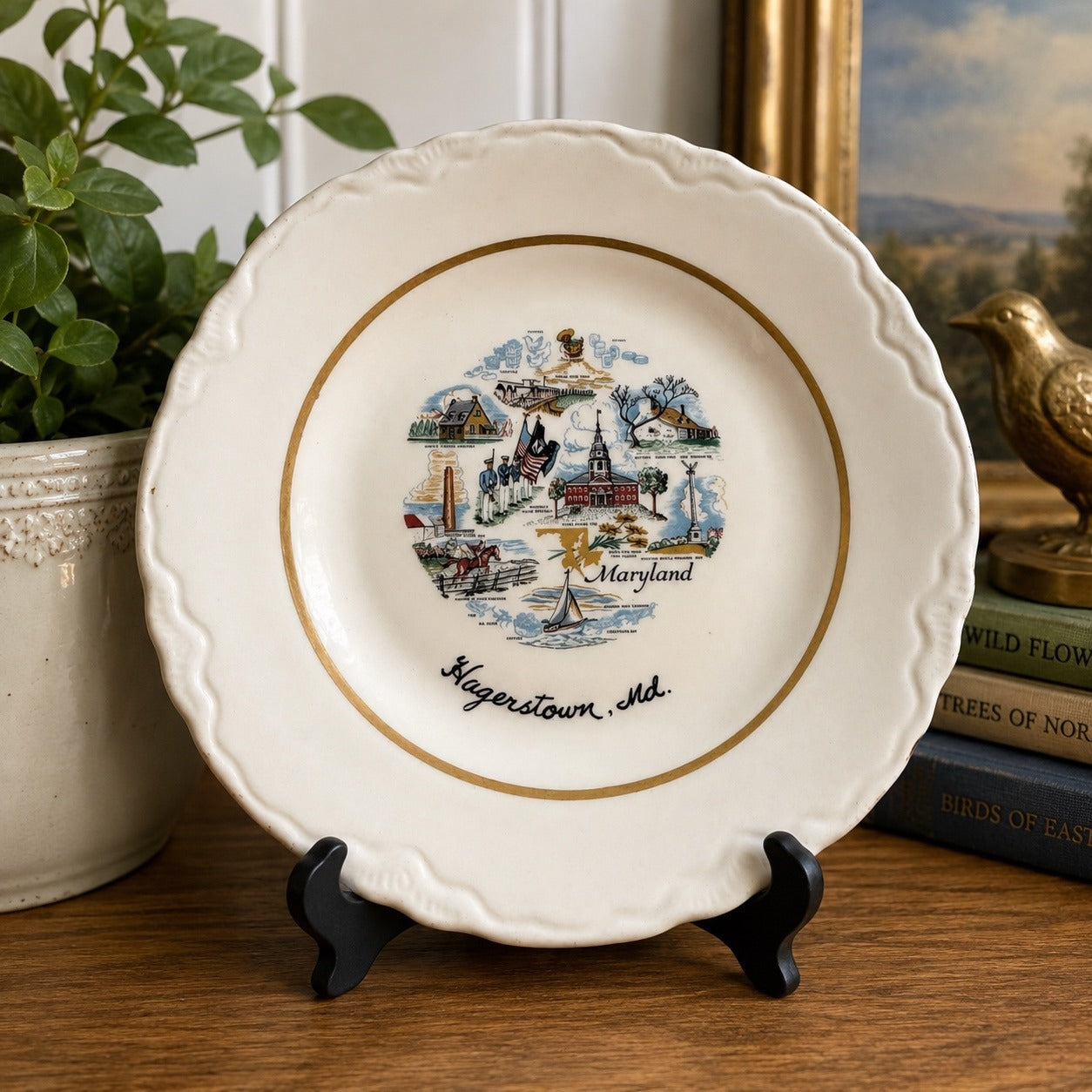 Vintage Hagerstown Maryland Souvenir Collector Plate Conrad Crafters Wheeling WV 7 Inch