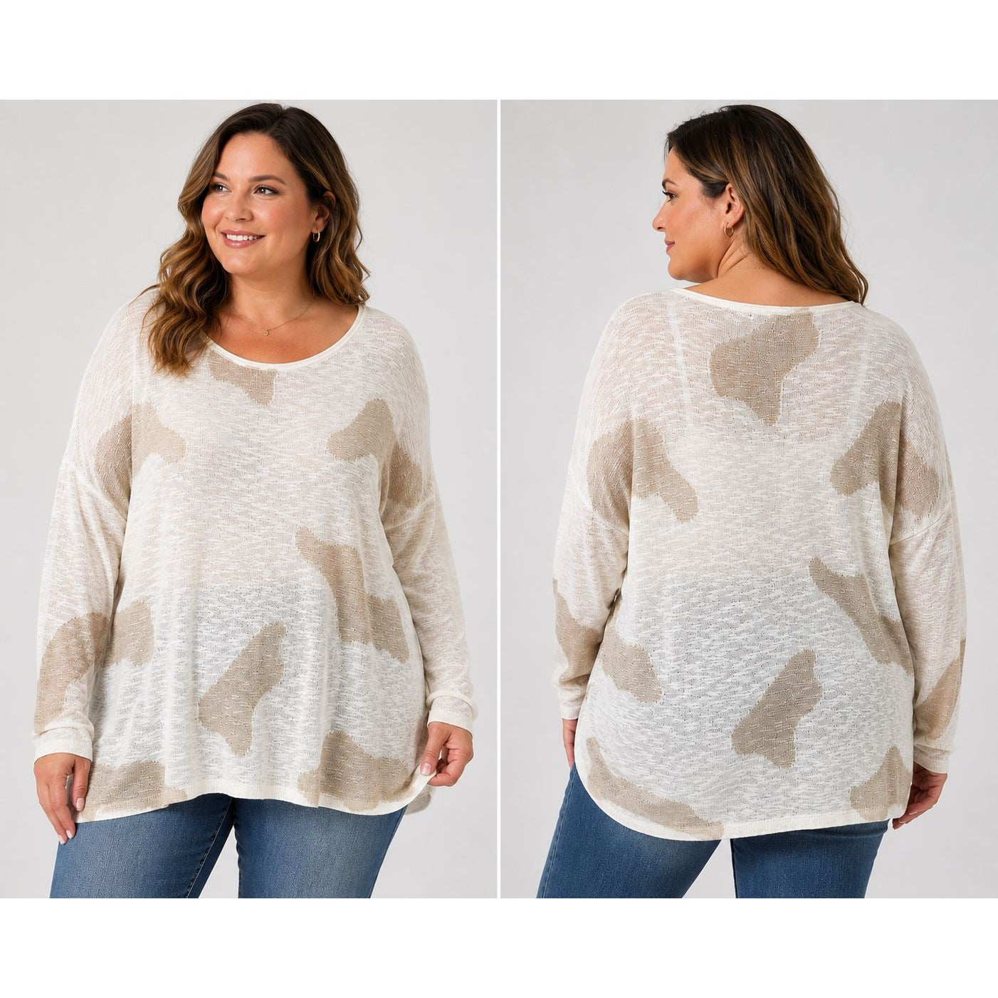 G by Giuliana Lightweight Camo Sweater Top 1X Ivory Beige Rayon Knit NWT READ