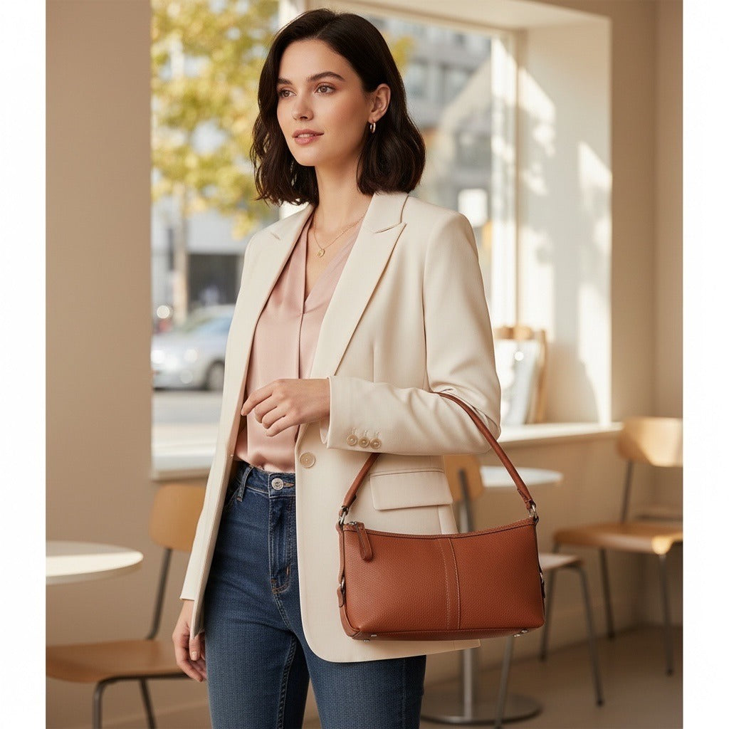 Relic Burnt Orange Faux Leather Shoulder Bag Zip Top Small Hobo Purse