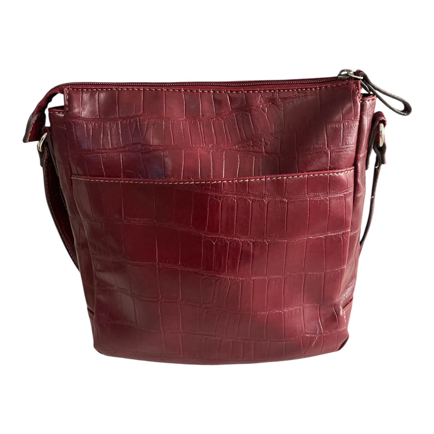 Relic Burgundy Faux Leather Crossbody Bag with Croc Embossed Pattern