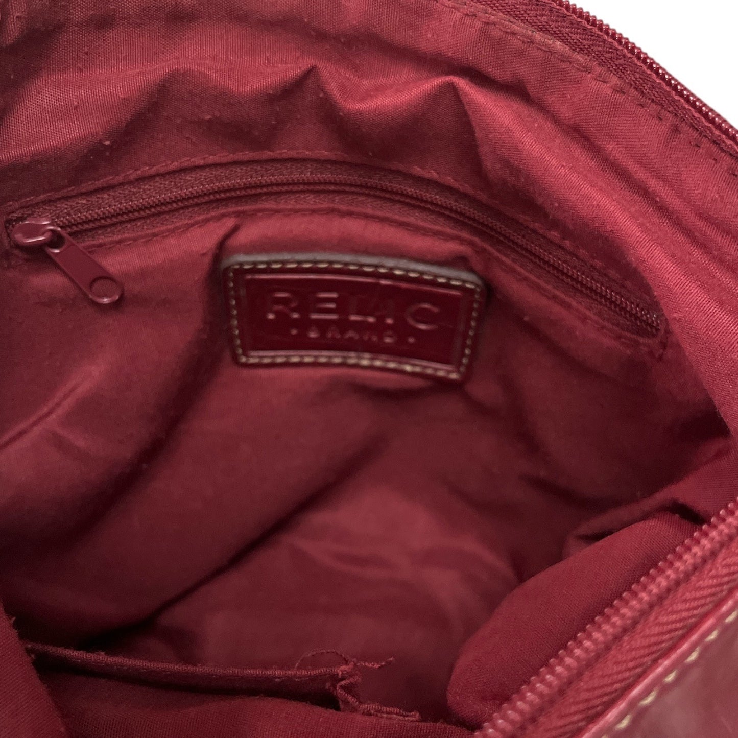 Relic Burgundy Faux Leather Crossbody Bag with Croc Embossed Pattern