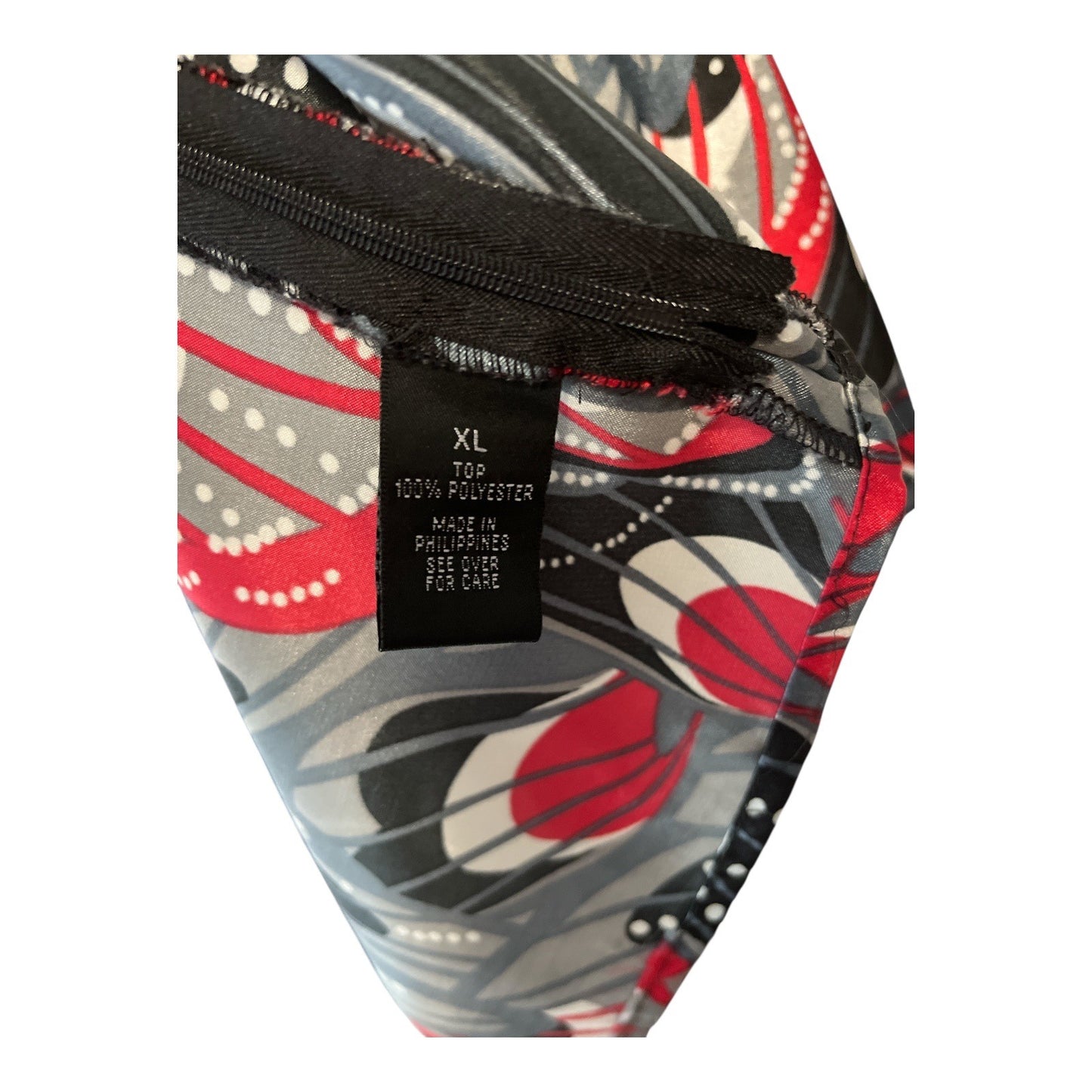 AGB Women’s XL Tunic Blouse | Red Black Gray Abstract Floral Print | Side Zip | 40x28