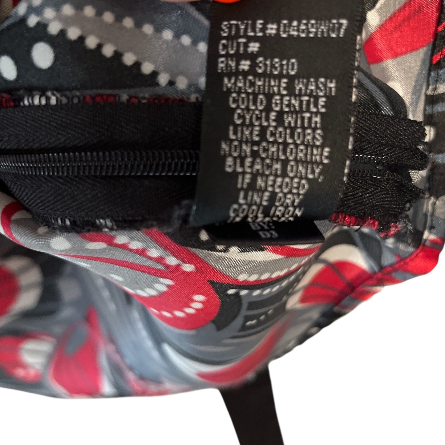 AGB Women’s XL Tunic Blouse | Red Black Gray Abstract Floral Print | Side Zip | 40x28