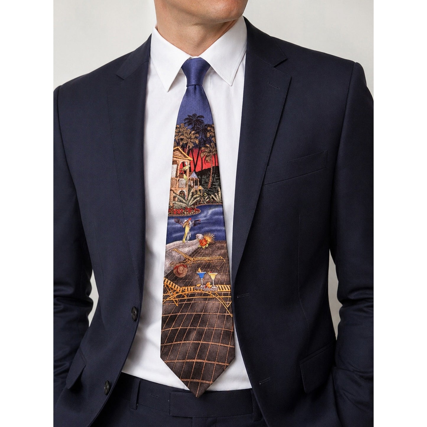 Van Heusen Silk Tie Tropical Beach Scene Palm Trees Sunset Novelty Neck Tie