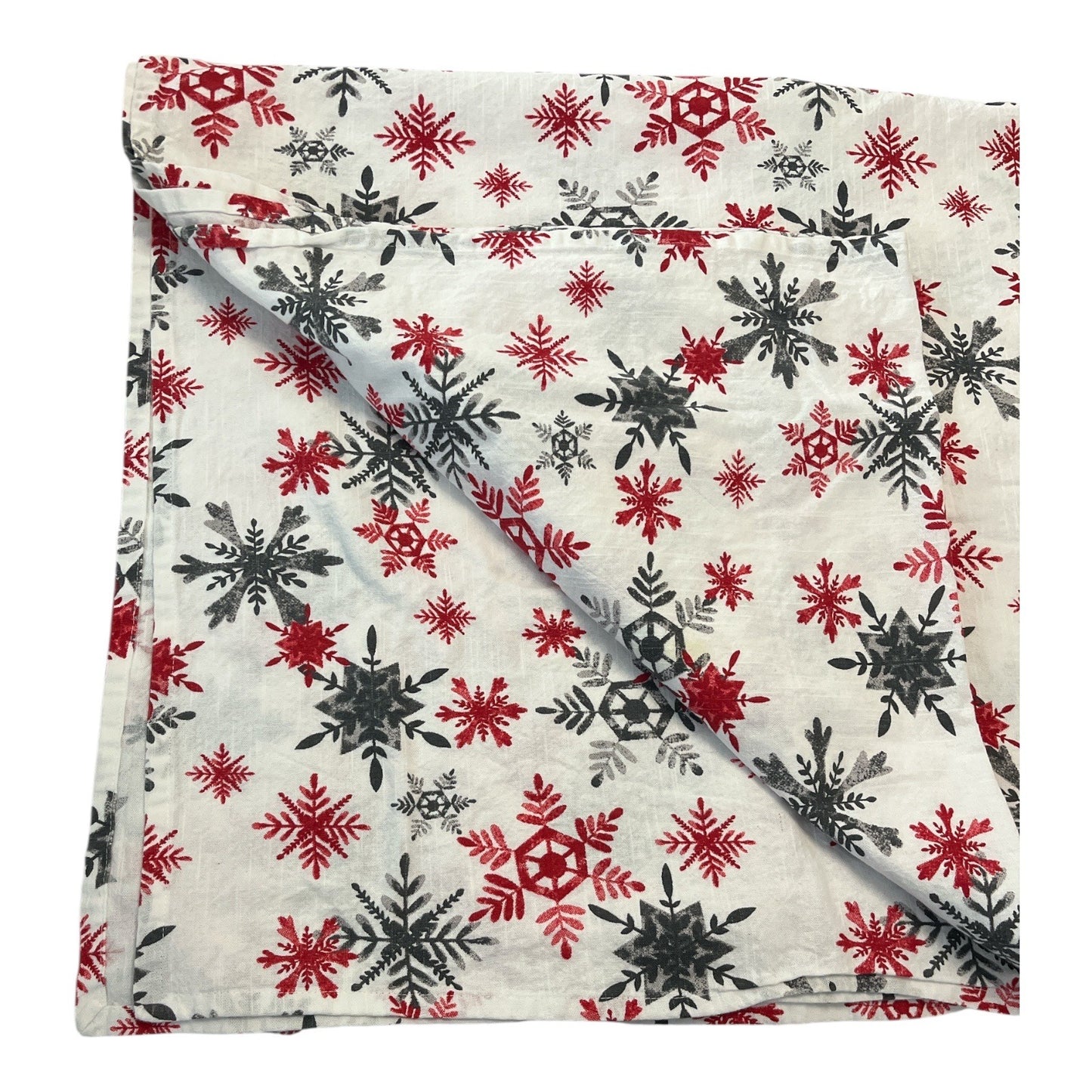 The Farmhouse by Rachel Ashwell Christmas Tablecloth – Red & Gray Snowflakes, 100% Cotton, 60x84" (Late 2010s–Early 2020s)