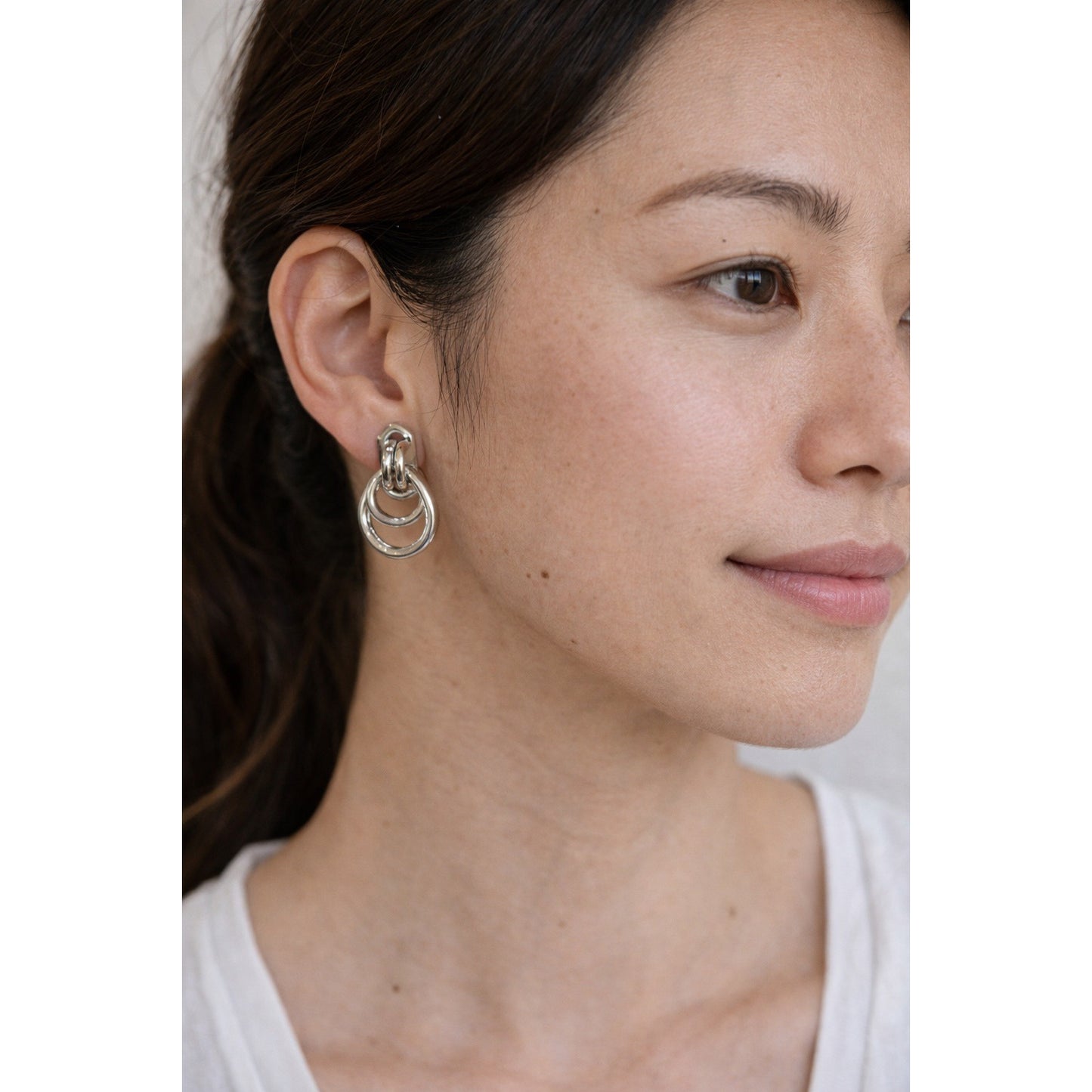 Vintage Silver Tone Double Link Clip-On Earrings Modern Minimalist Dangle