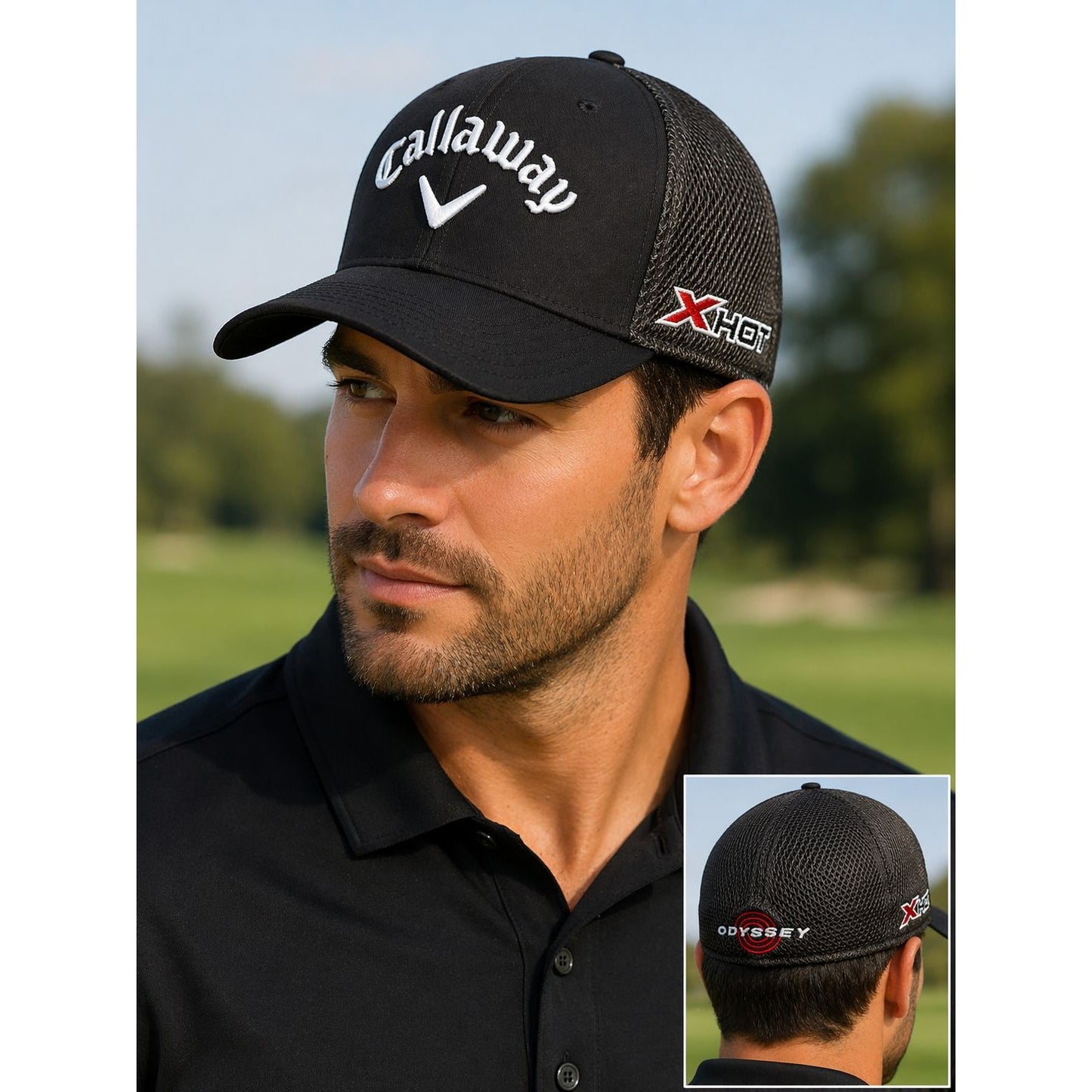 Callaway X Hot Golf Hat Black Mesh Fitted Cap Odyssey Logo L/XL