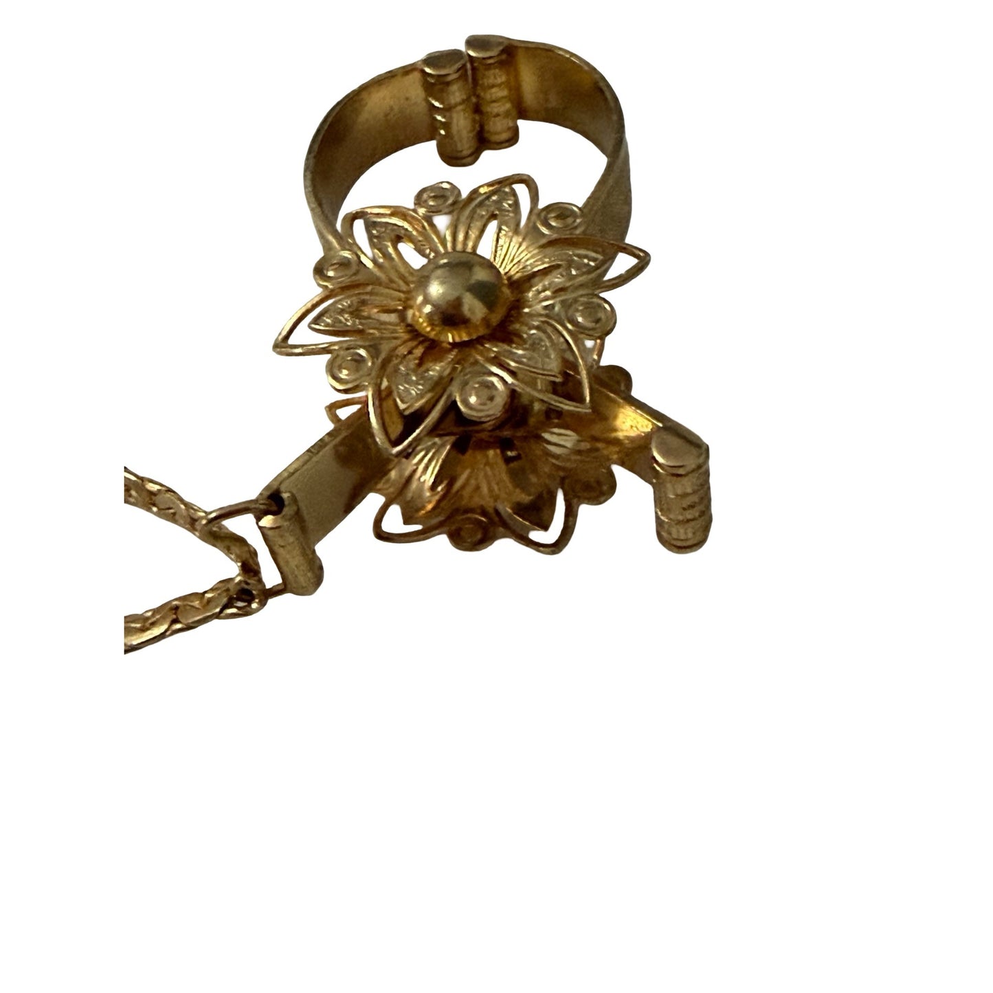 Vintage Gold Tone Floral Glove Clip Purse Accessory Mid Century Scarf Holder