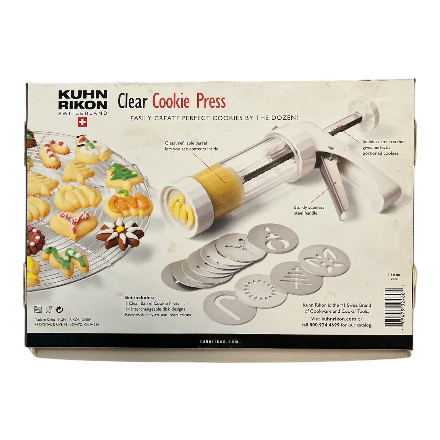 Kuhn Rikon Clear Cookie Press – 14 Disks – Model 2460 – Original Box & Instructions