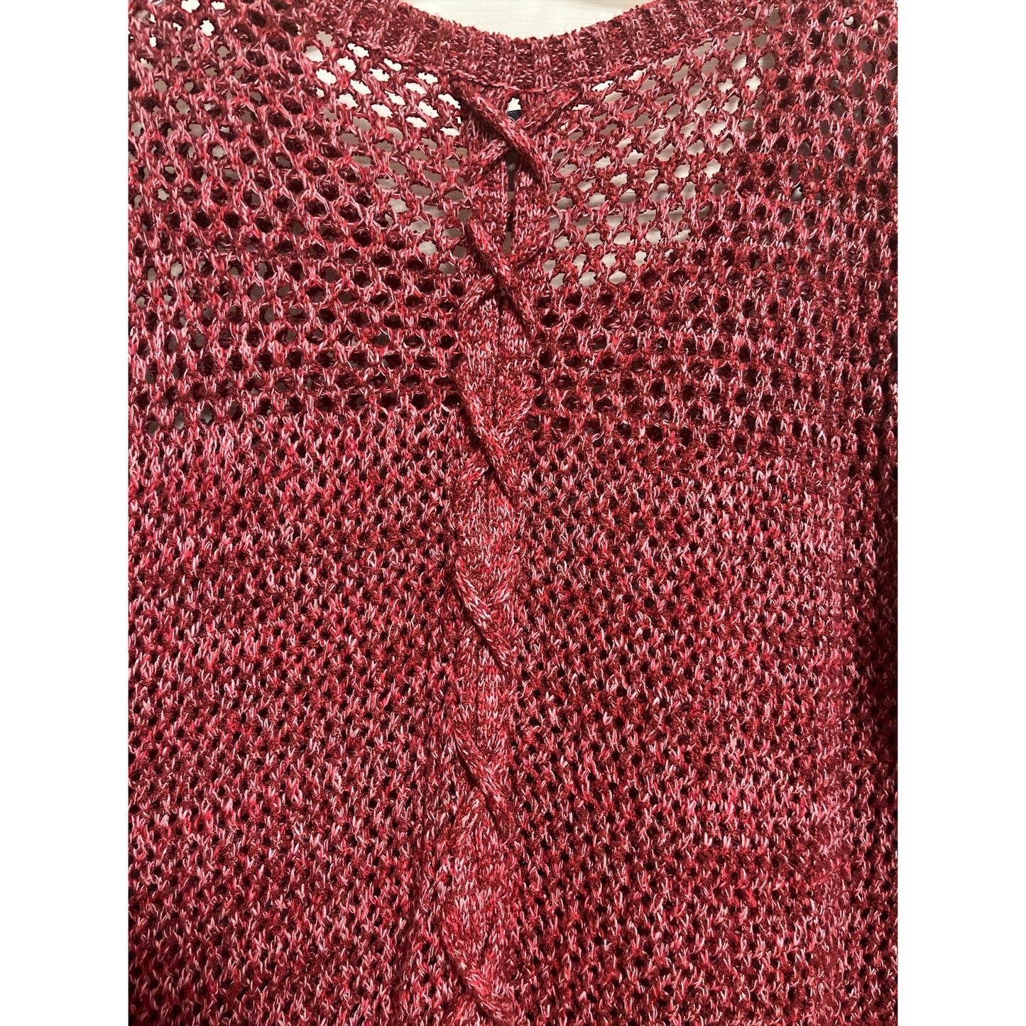 Lucky Brand Open Knit Crochet Sweater Burgundy Red Size L