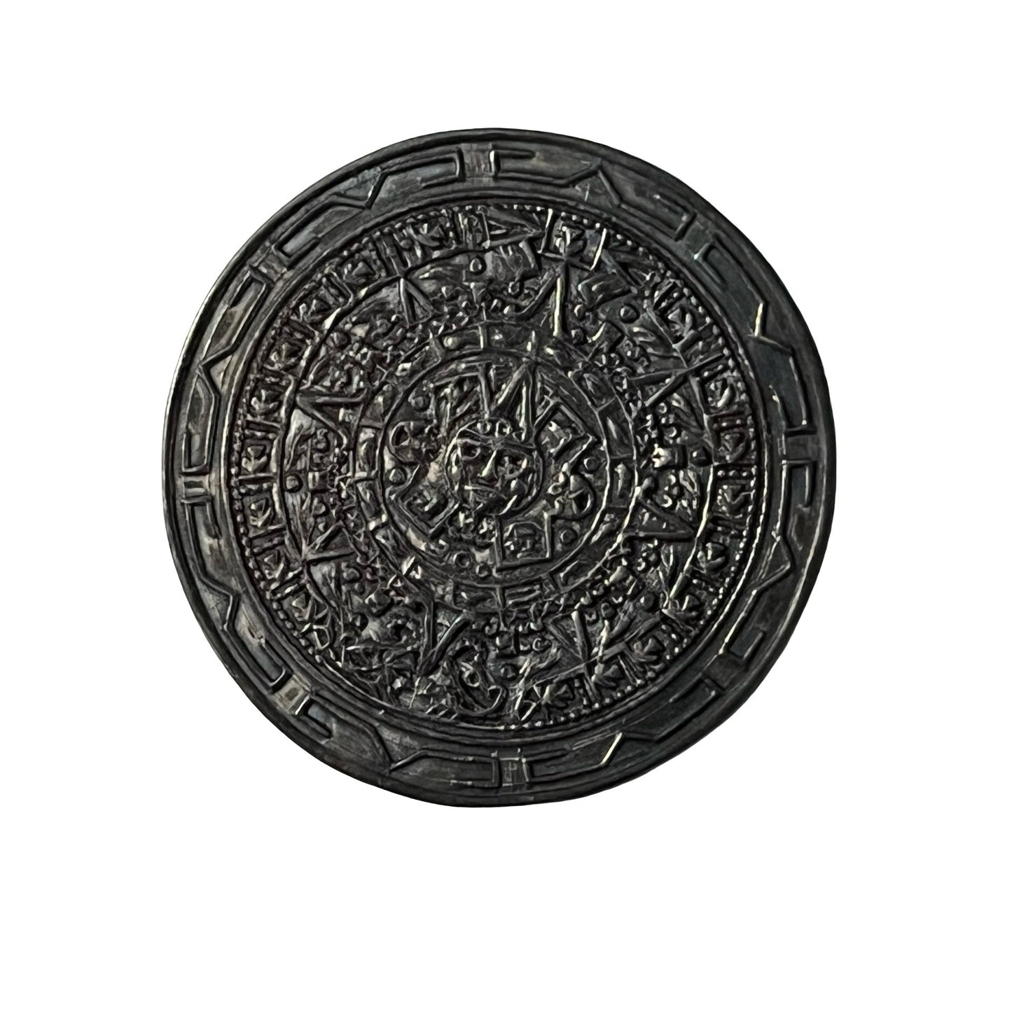 Vintage Taxco Mexico Sterling Silver Aztec Calendar Brooch Pendant J Gomez Sun Stone