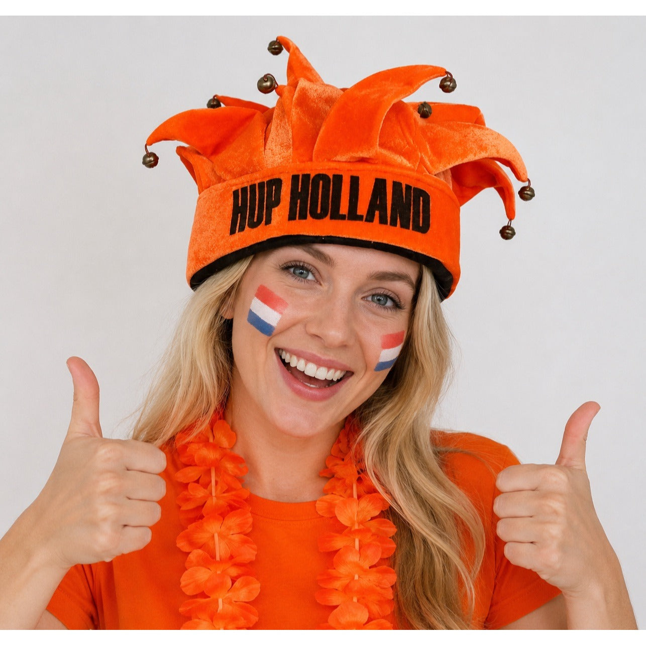 Vintage Hup Holland Orange Jester Hats Lot of 2 Holland Soccer Fan Bells Costume Caps