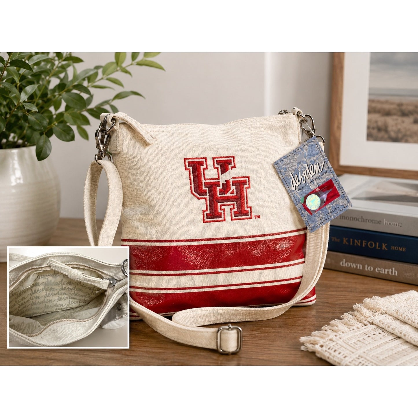 University of Houston UH Crossbody Bag Canvas Shoulder Purse Red White NWT Desden