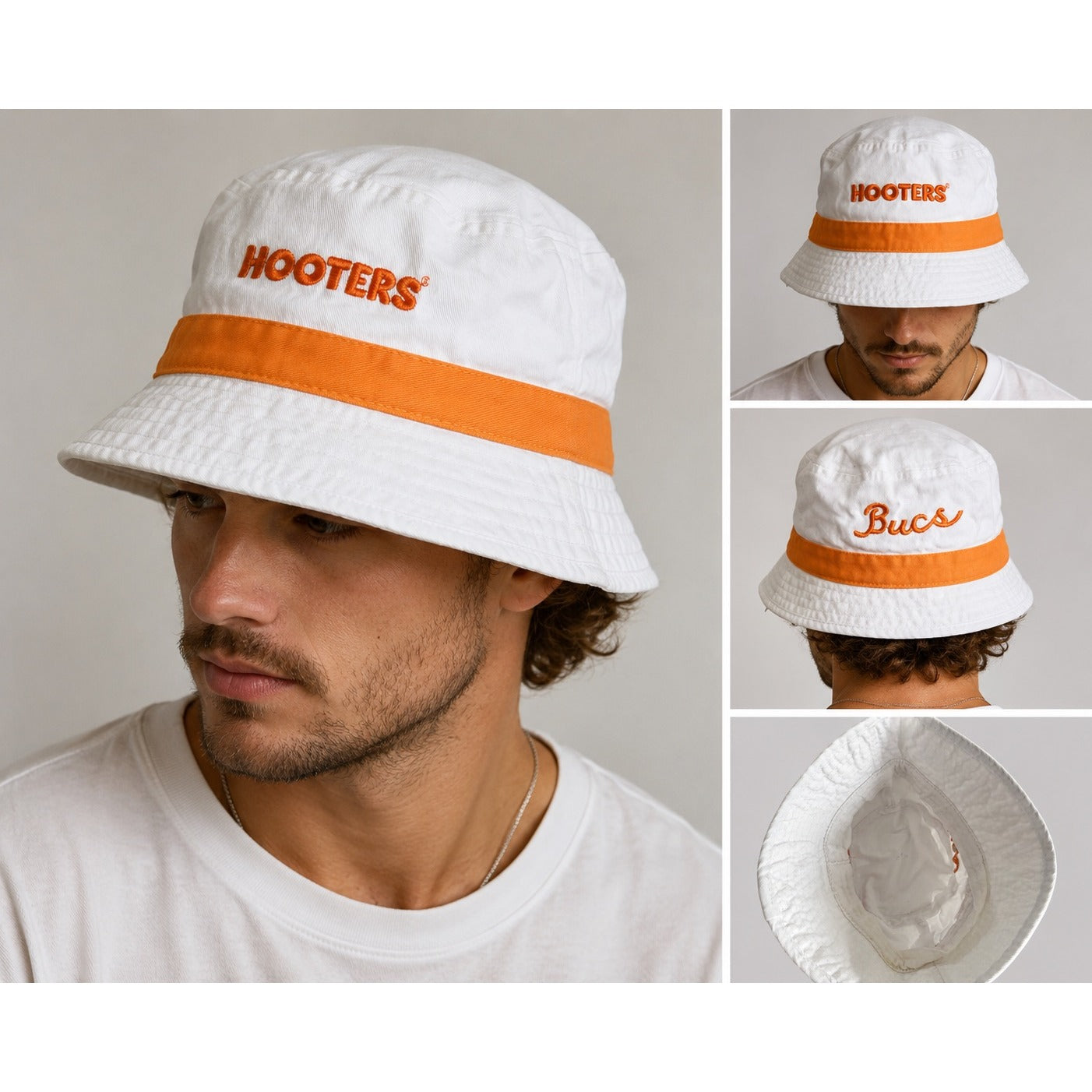 Vintage Hooters Tampa Bay Bucs Bucket Hat White Orange Buccaneers Promo 24"