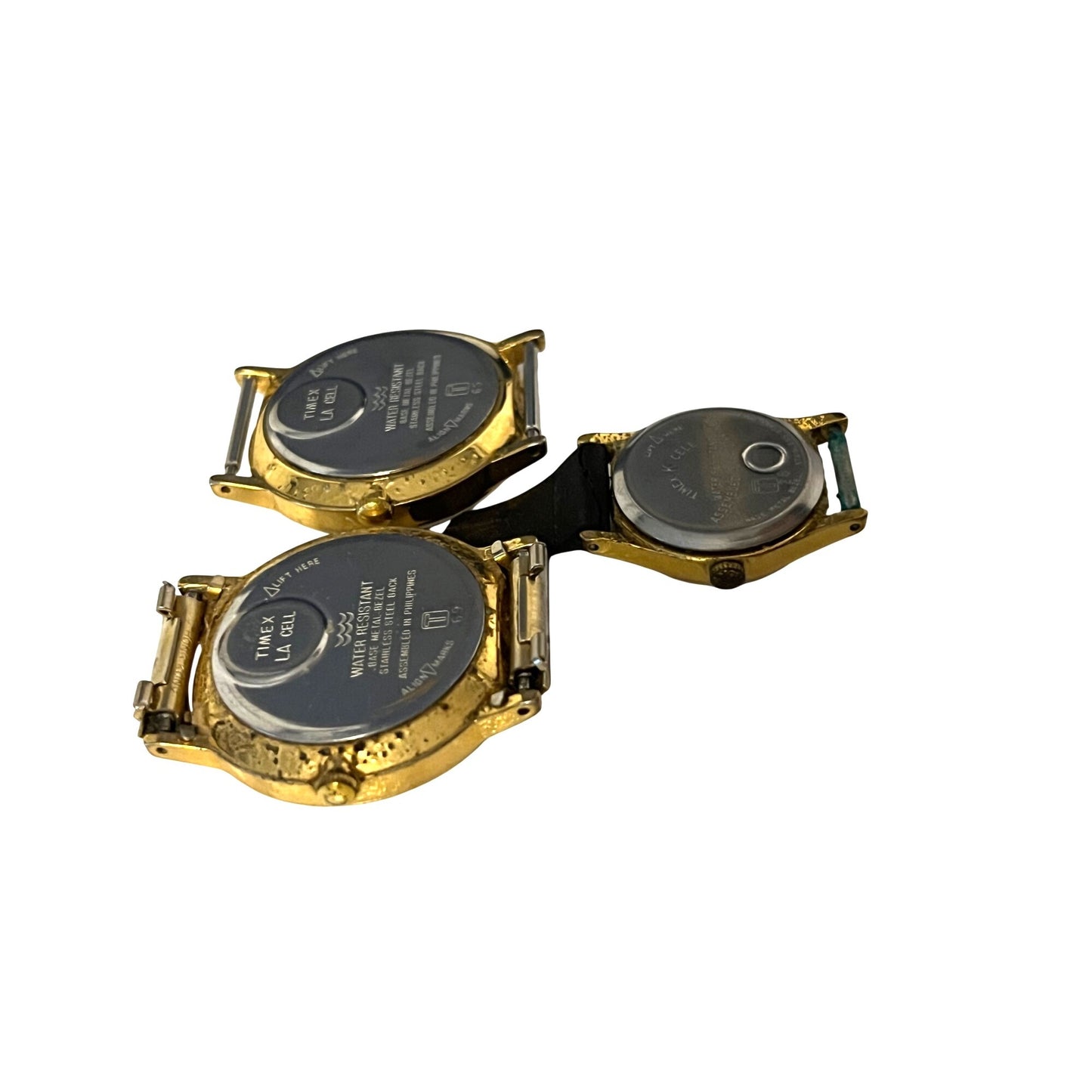 Vintage Timex Watch Lot of 3 Quartz LA Cell K Cell Gold Tone White Dial Untested Parts Repair