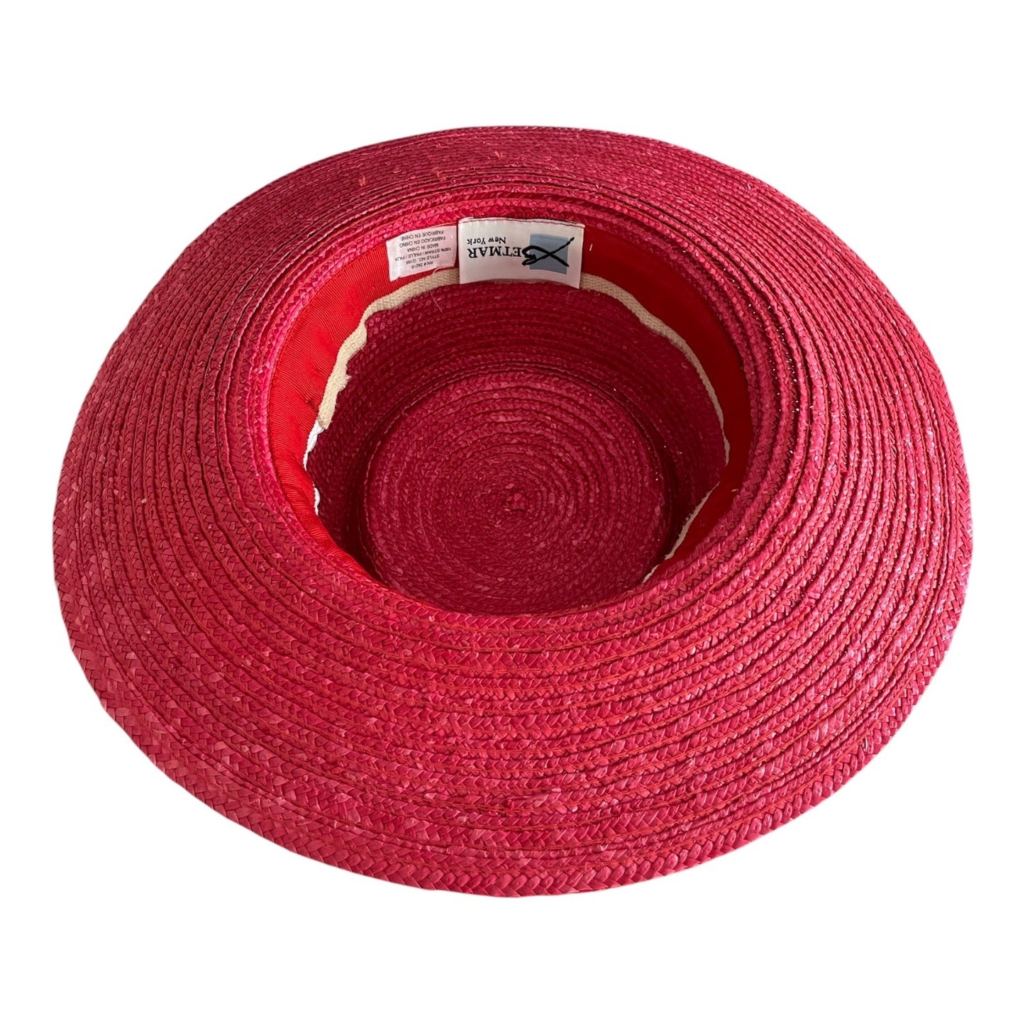 VTG Betmar New York Pink Straw Hat – Wide Brim with Bow – Style G165